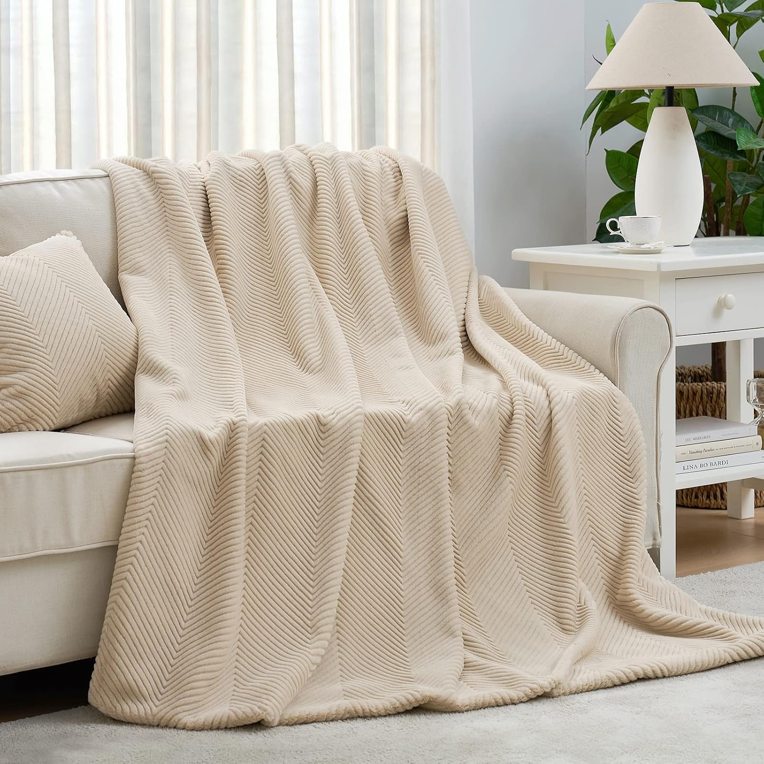 Cozy Bliss Manta de piel sintética suave de lujo para sofá, cálida y acogedora manta mullida a rayas para sofá, sala de estar, dormitorio, 60 x 80