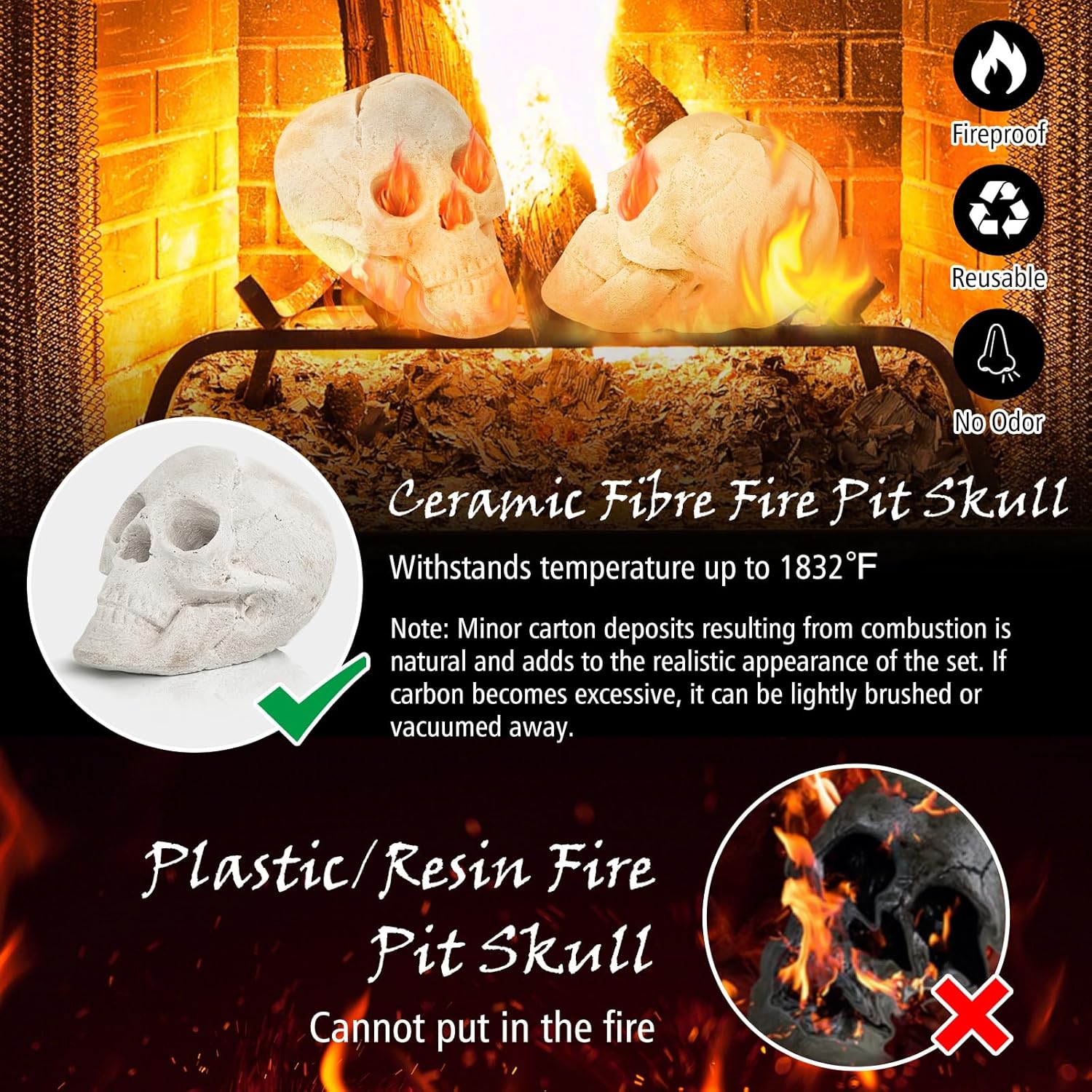 Tangkula Calavera de cerámica para Halloween, calaveras humanas a prueba de fuego, reutilizables, con forma de calavera, decoración de Halloween