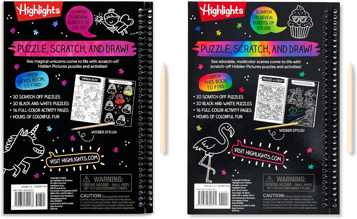 Highlights – Juego de 2 libros de imágenes ocultas para niños, imágenes ocultas, rompecabezas de unicornio e imágenes ocultas, rompecabezas de