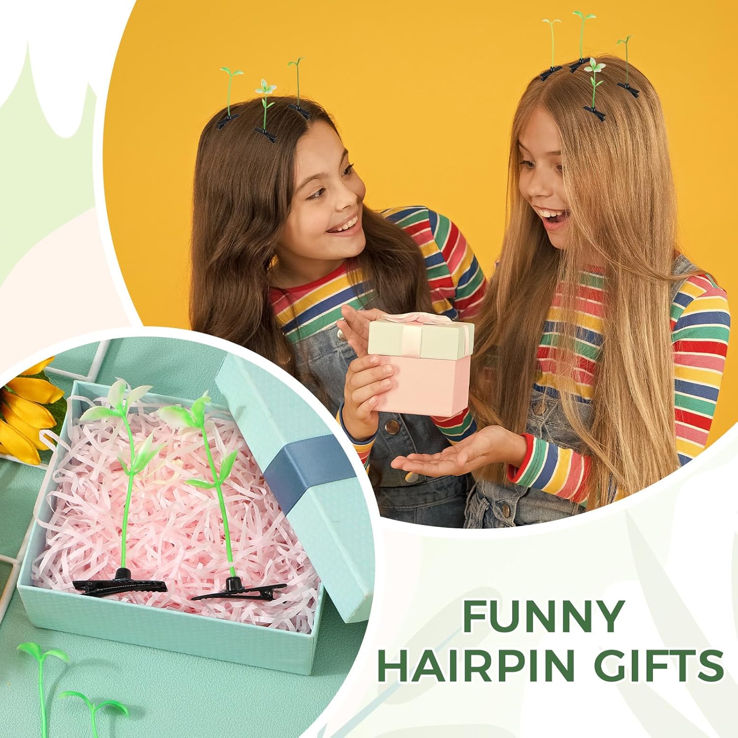 200 pinzas para el cabello con brotes de frijoles, horquillas divertidas para brotes de hierba, brotes de hierba, flores, mariposas, hongos,