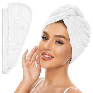 Paquete de 2 toallas de microfibra para el cabello para mujer, antiencrespamiento, de secado rápido, turbante para todo tipo de cabello, absorbente Paquete de 2 toallas de microfibra para el cabello para mujer, antiencrespamiento, de secado rápido, turbante para todo tipo de cabello, absorbente