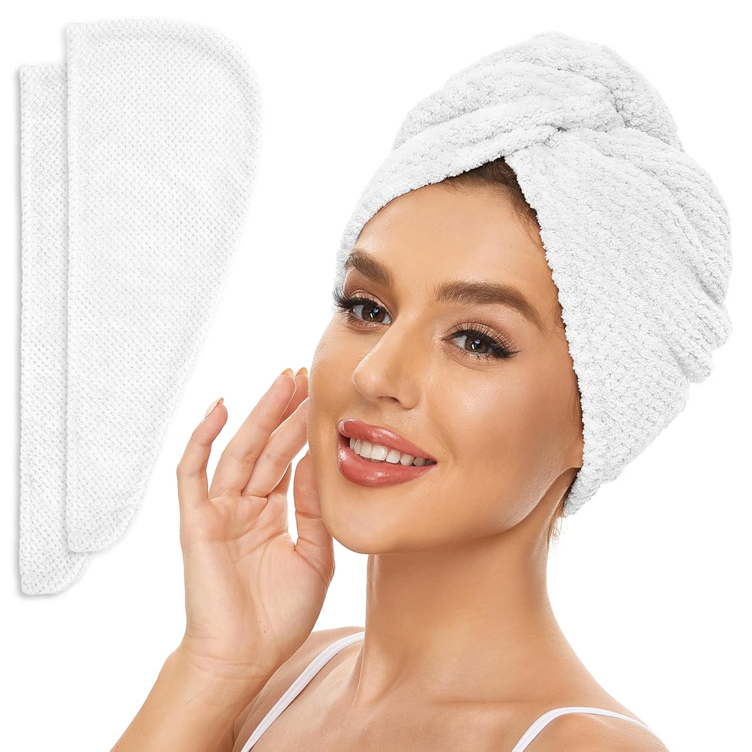 Paquete de 2 toallas de microfibra para el cabello para mujer, antiencrespamiento, de secado rápido, turbante para todo tipo de cabello, absorbente