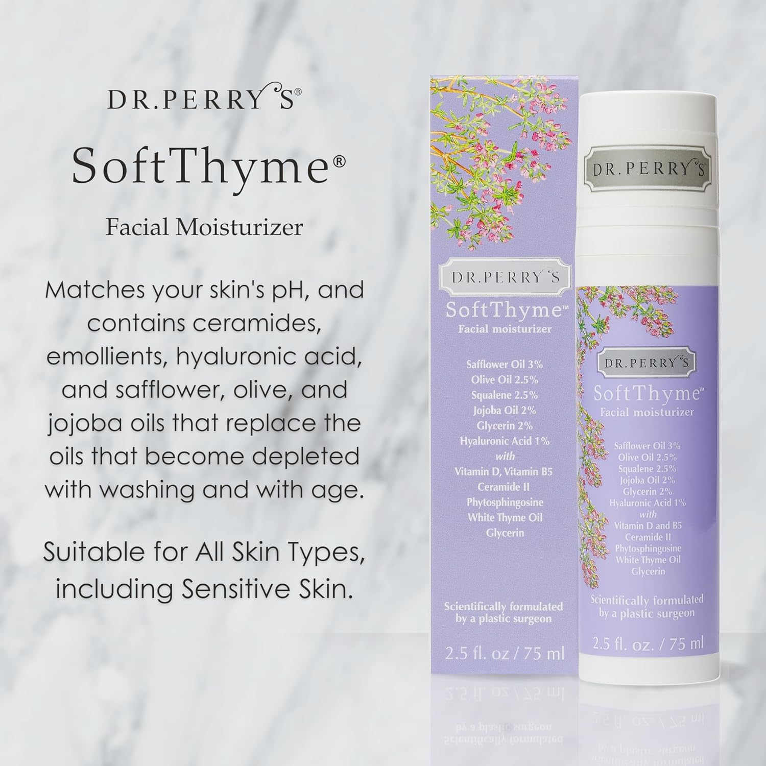 Dr. Perry’s SoftThyme – Hidratante facial con aceites naturales y ceramidas, 2.5 onzas líquidas