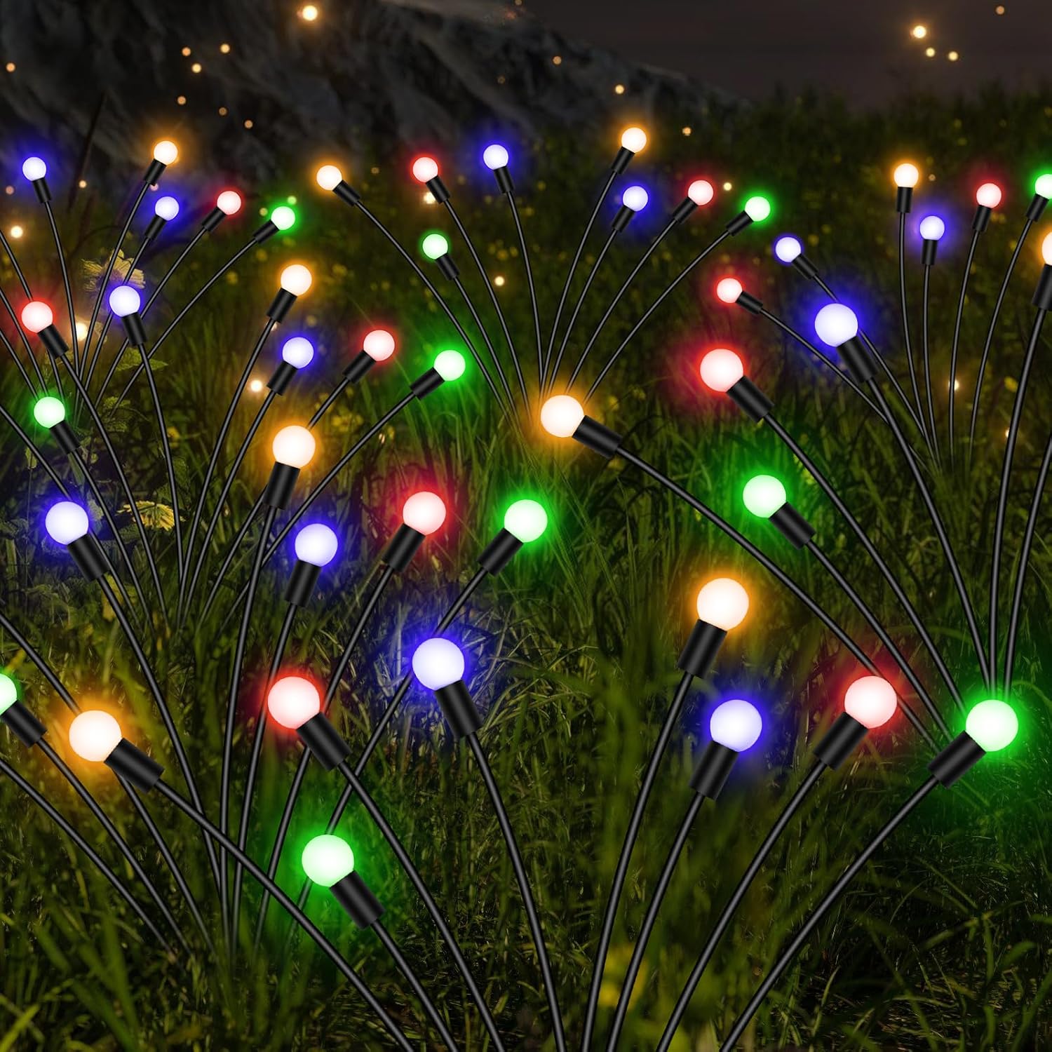 Paquete de 4 luces solares de jardín, luces de luciérnaga solares para exteriores con 8 LED, balanceo por el viento, luces solares impermeables para