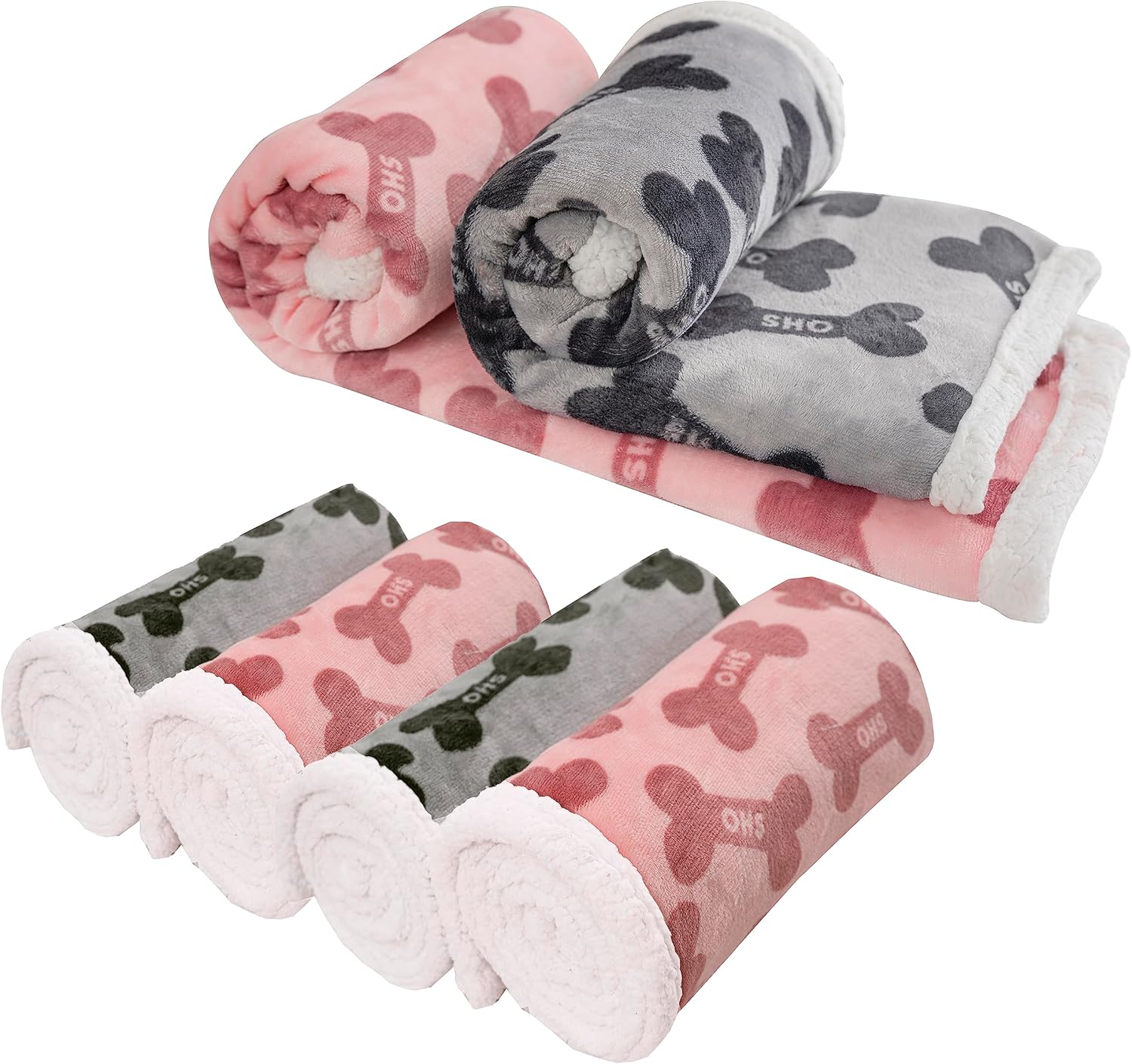 Dog Blankets 6 Pack Flannel Fleece Sherpa Puppy Throw Blankets Bulk 30×43 Inch Warm Sleeping Ultra Soft Bone Printed Plush Fluffy Paw Mat for Pet