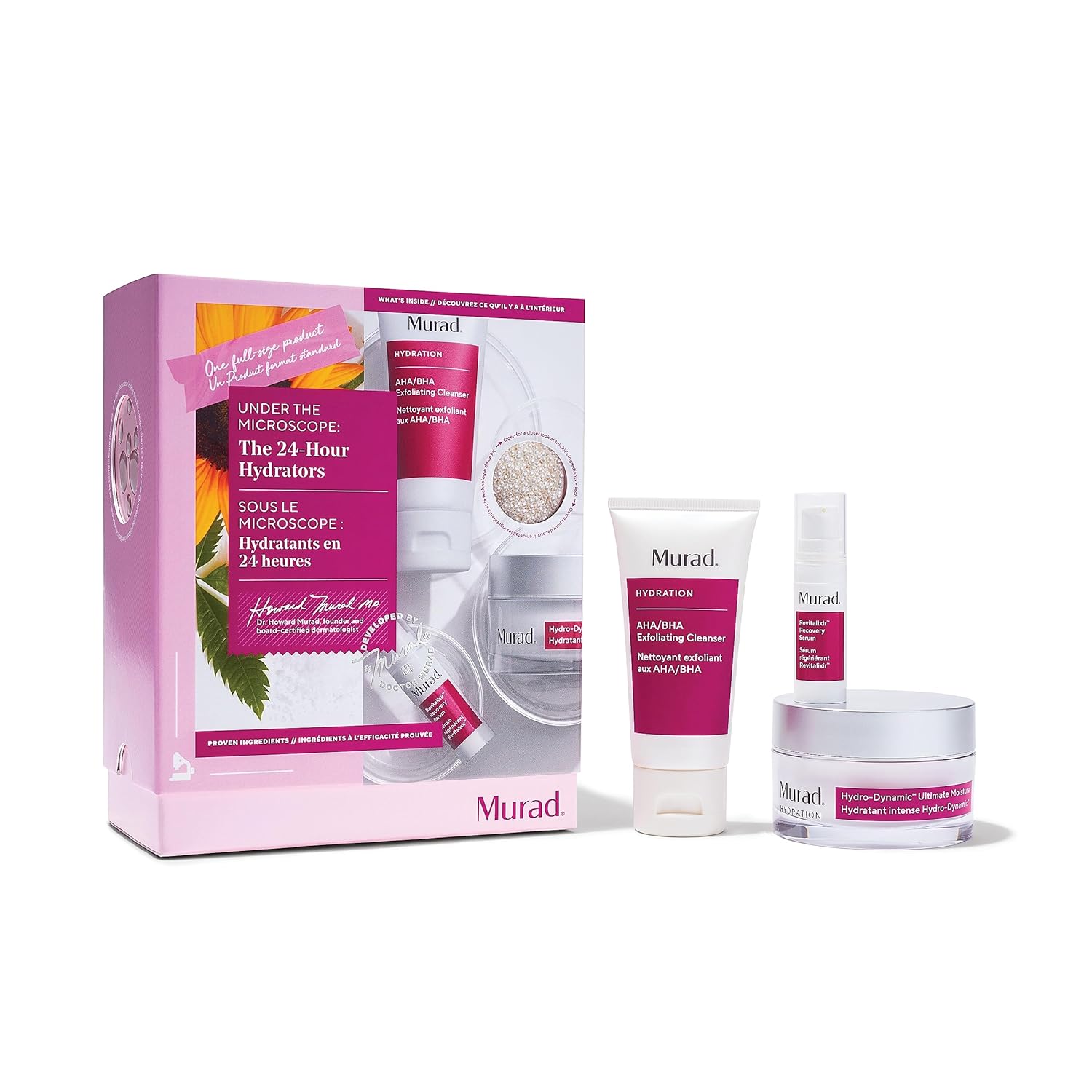 Murad The 24-Hour Hydrators – Juego de 3 piezas (valor de $112) – Limpiador facial AHABHA de 2 onzas, suero de recuperación Revitalixer de 0.17