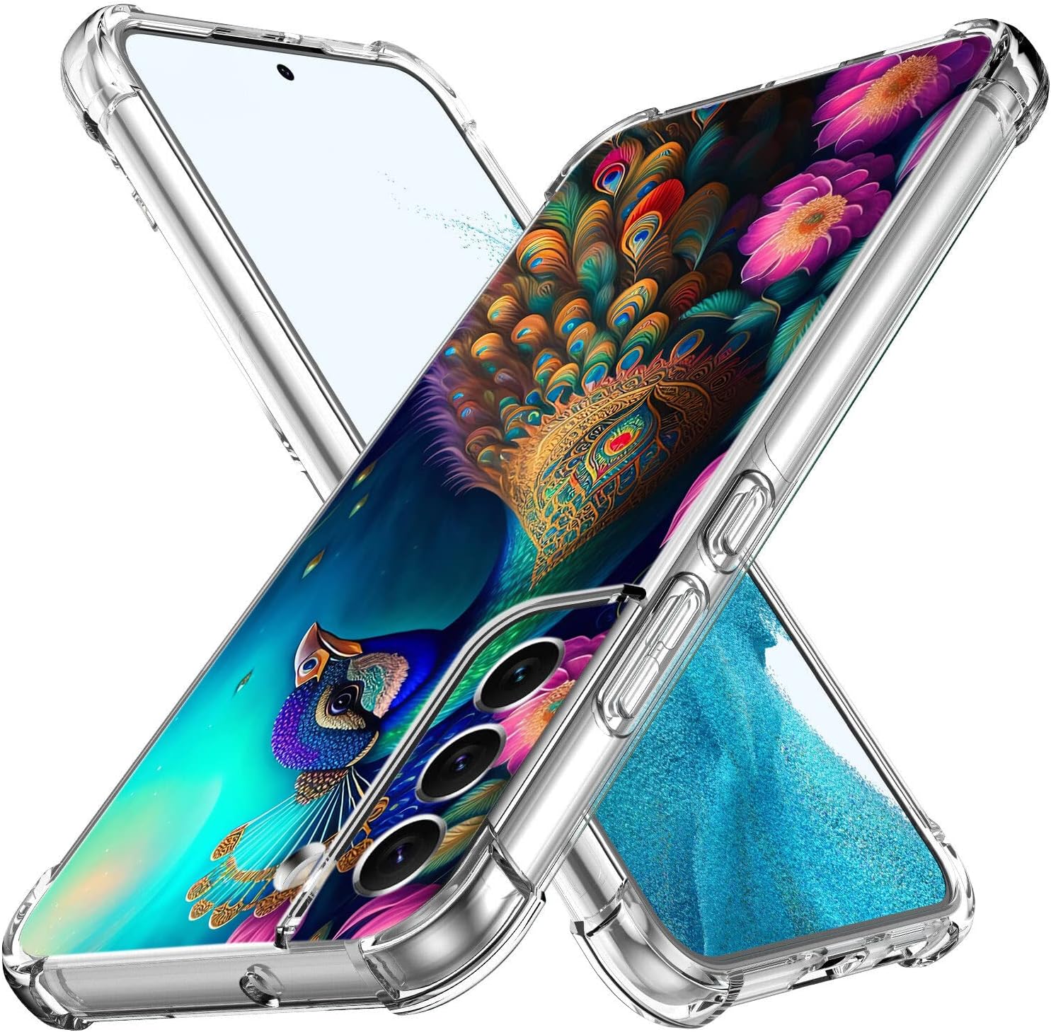 Beaucov Funda para Galaxy S22 Plus, colorida funda de protección contra caídas de flores de pavo real, a prueba de golpes, carcasa protectora de