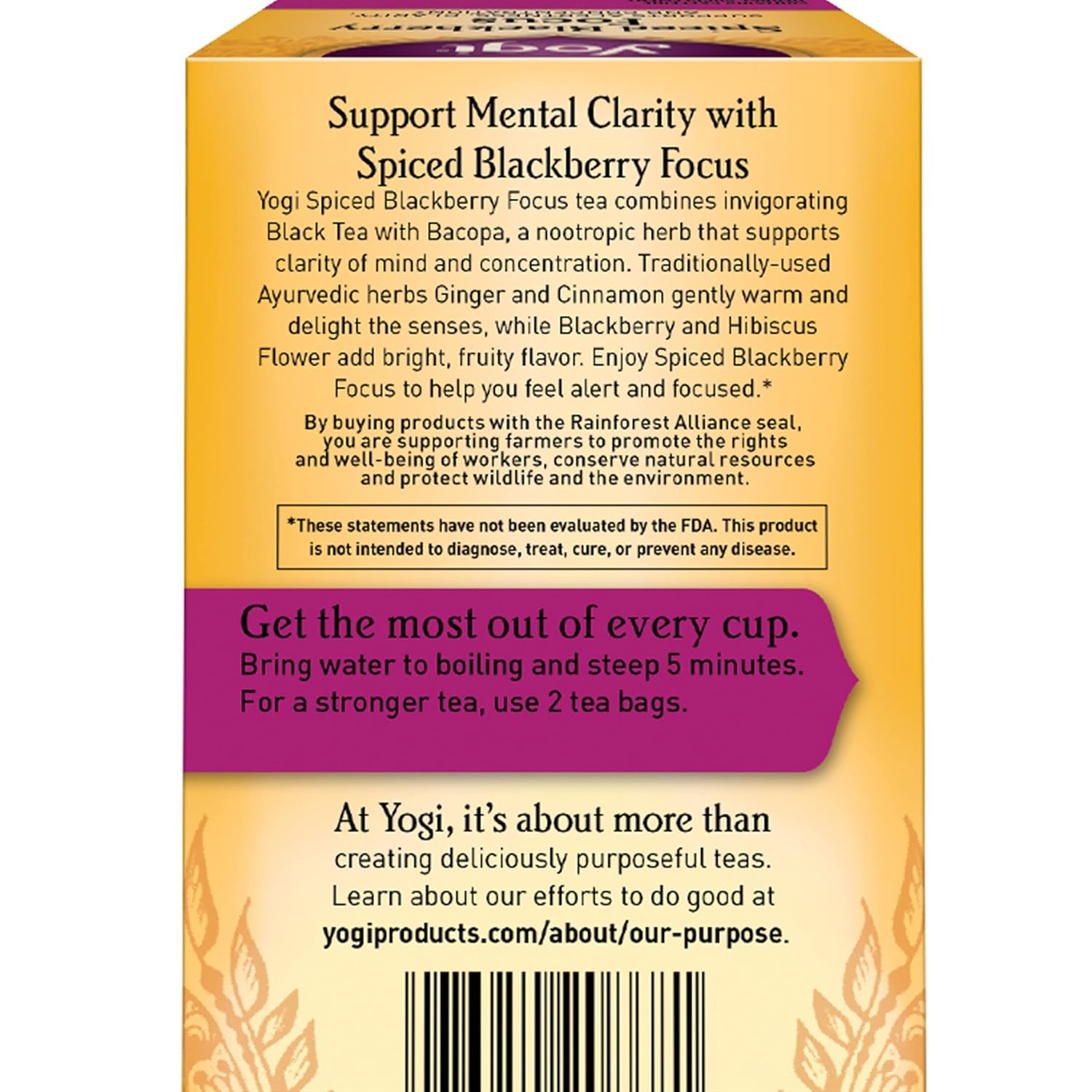 Yogi Té especiado Blackberry Focus Tea  16 bolsas de té por paquete (6 paquetes)  Té orgánico de mora para concentración con cafeína  Incluye hoja