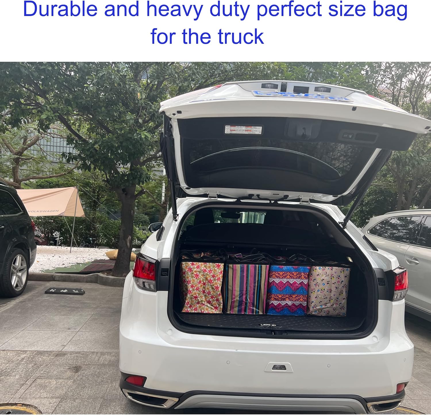 DEMOMENT Bolsa de asas de compras duradera reutilizable con bolsillos para cocina, supermercado, camping, playa, almacenamiento