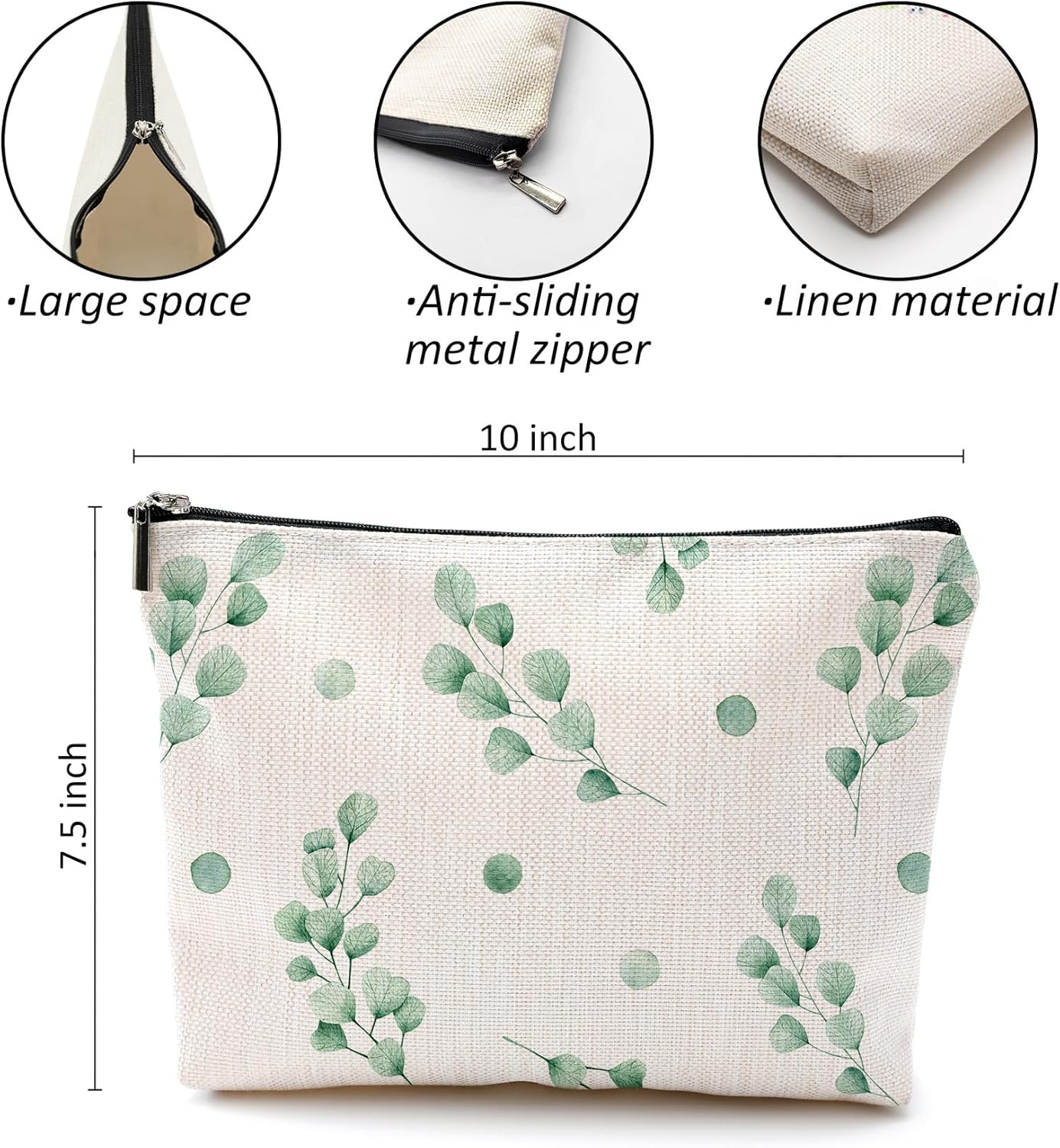 Bolsa de maquillaje de hojas verdes, bolsa de cosméticos florales de hojas verdes para mujeres, regalos para amantes de las plantas, regalos para