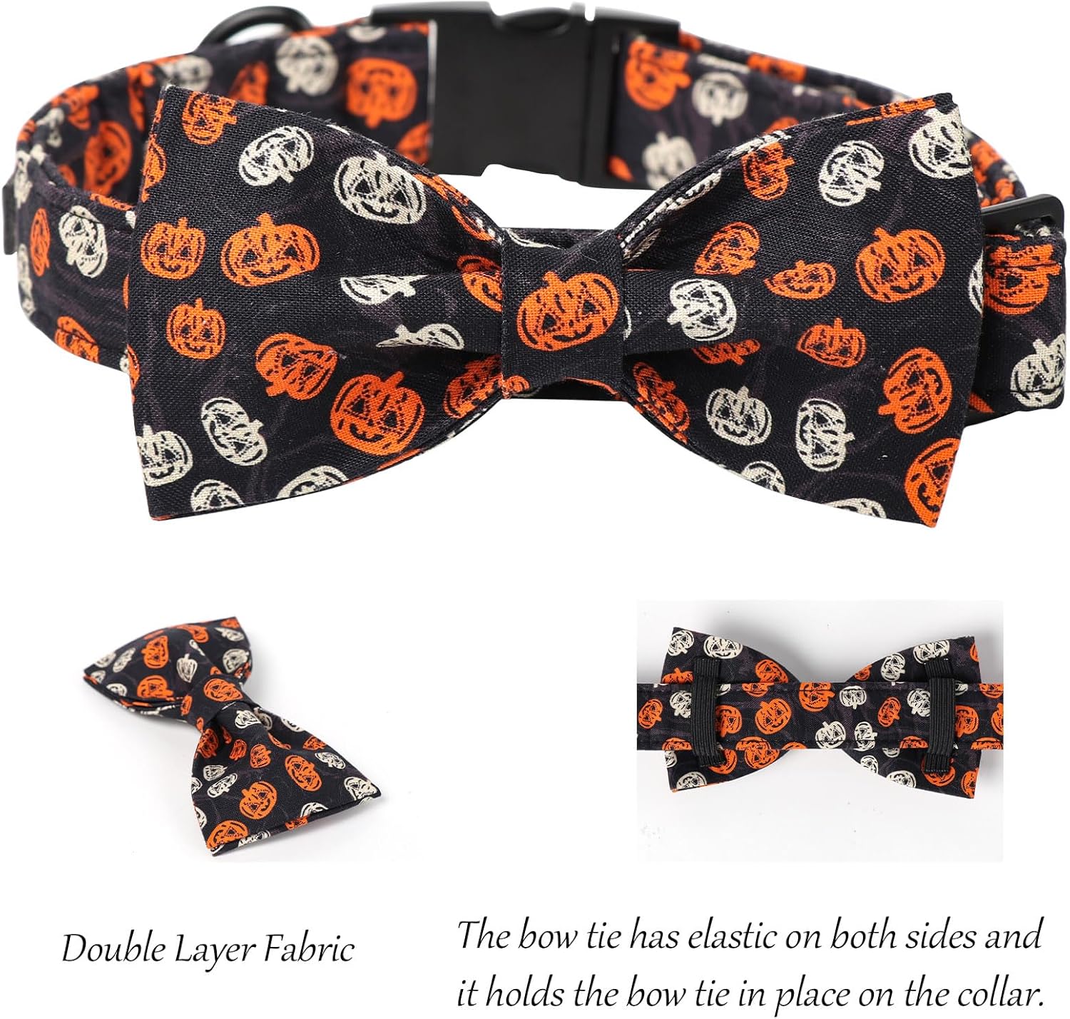 Lionet Paws Collar de moño para perro de Halloween, lindo collar de algodón ajustable para perro con corbatín para perro pequeño, mediano y grande,