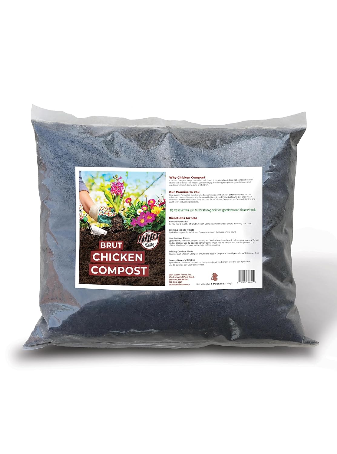 Brut Chicken Compost  5 libras  Fertilizante orgánico  Solución natural para plantas de interior saludables, flores y verduras  Uso en interiores o