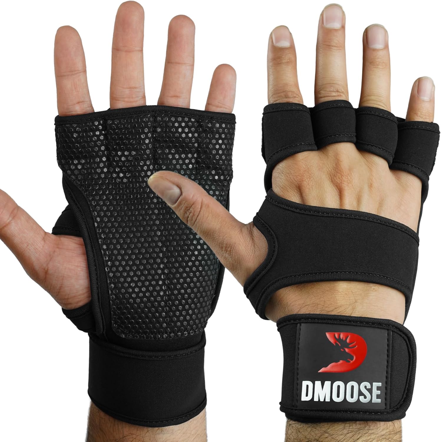 DMoose Fitness Guantes de entrenamiento ventilados para levantamiento de pesas – Guantes de gimnasio para hombres y mujeres con soporte para muñeca