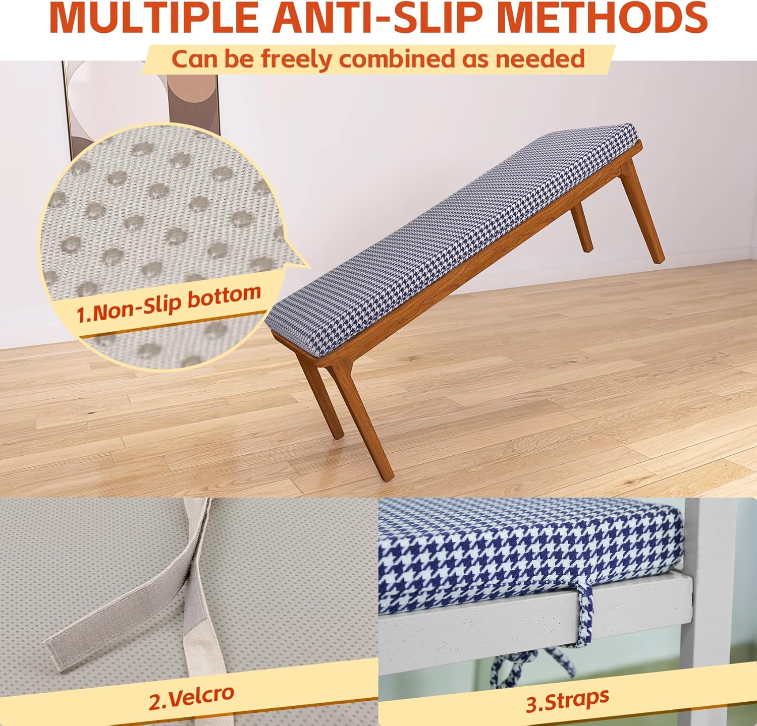 mudilun Cojines de banco personalizados para muebles de interior, cojín de banco de piano antideslizante para exterior, cojín de banco de jardín