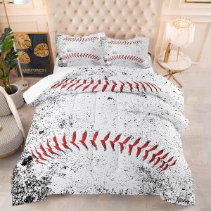 NINENINE Juego de ropa de cama de béisbol de 5 piezas, tamaño individual, juegos de ropa de cama deportiva para niños, juego de edredón blanco NINENINE Juego de ropa de cama de béisbol de 5 piezas, tamaño individual, juegos de ropa de cama deportiva para niños, juego de edredón blanco