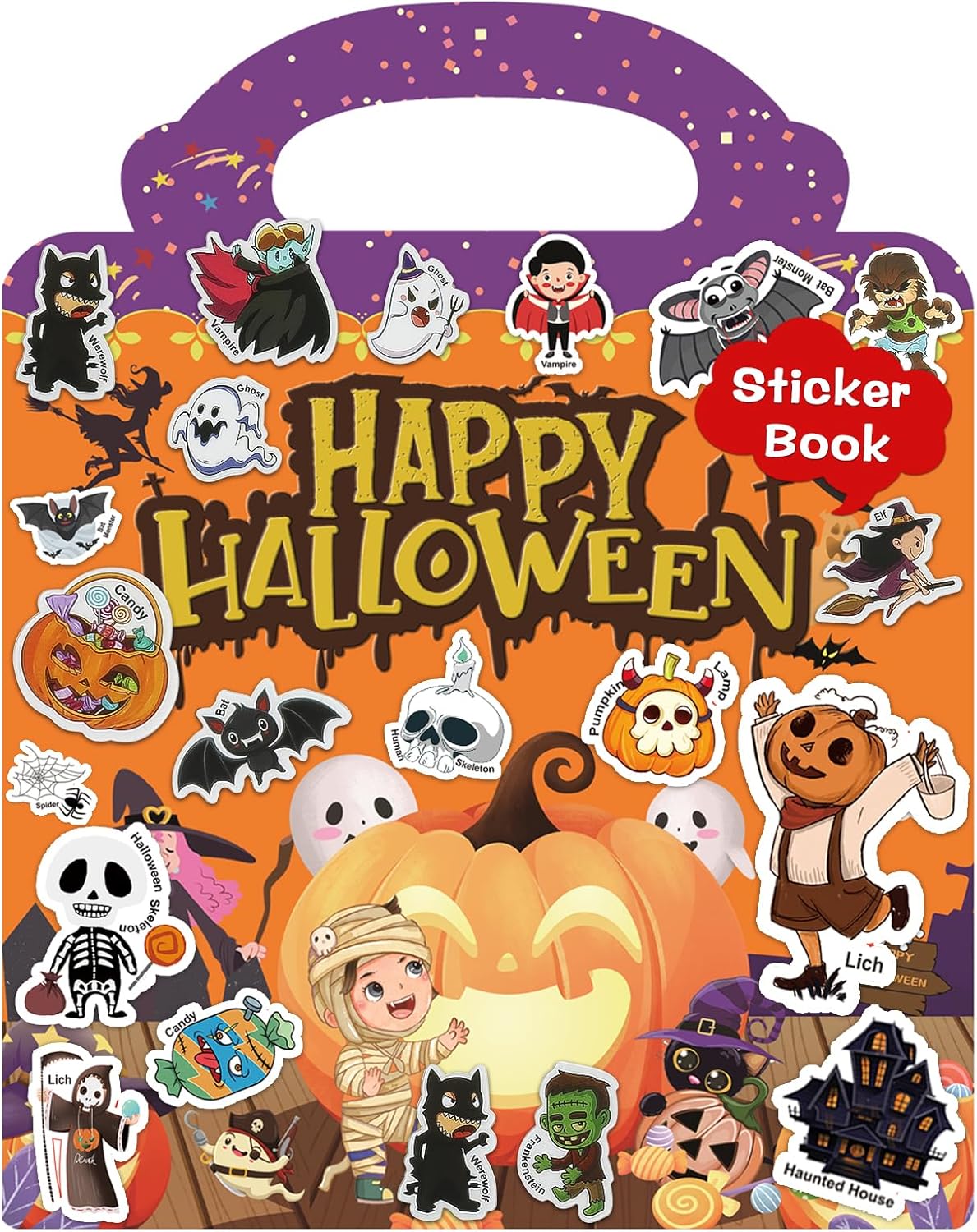Más de 200 calcomanías reutilizables de Halloween para niños de 2 a 4 años, libros educativos de calcomanías para niños de 1 a 3 años, 6 hojas de
