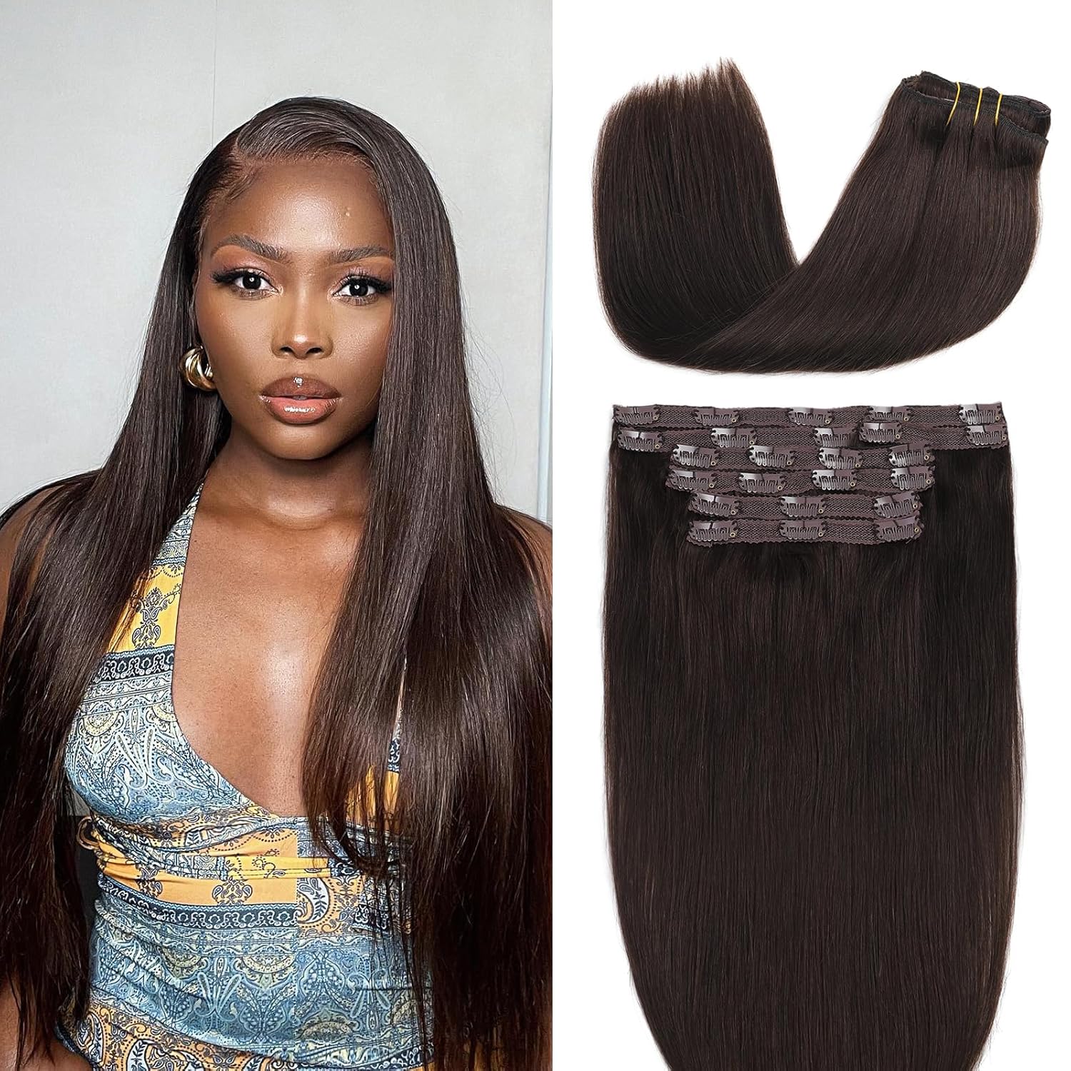 Extensiones de cabello humano con clip, 4.23 oz, 7 unidades, extensiones de cabello humano con clip, de 20 pulgadas, extensiones de cabello humano