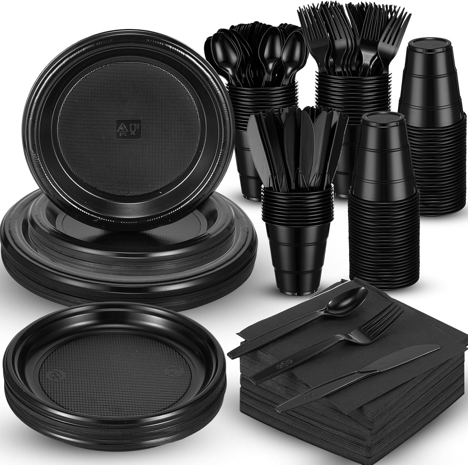 Yaomiao El juego de vajilla de plástico desechable de 360 piezas incluye 50 platos llanos, 50 platos de ensalada, 50 tazas, 50 tenedores, 50