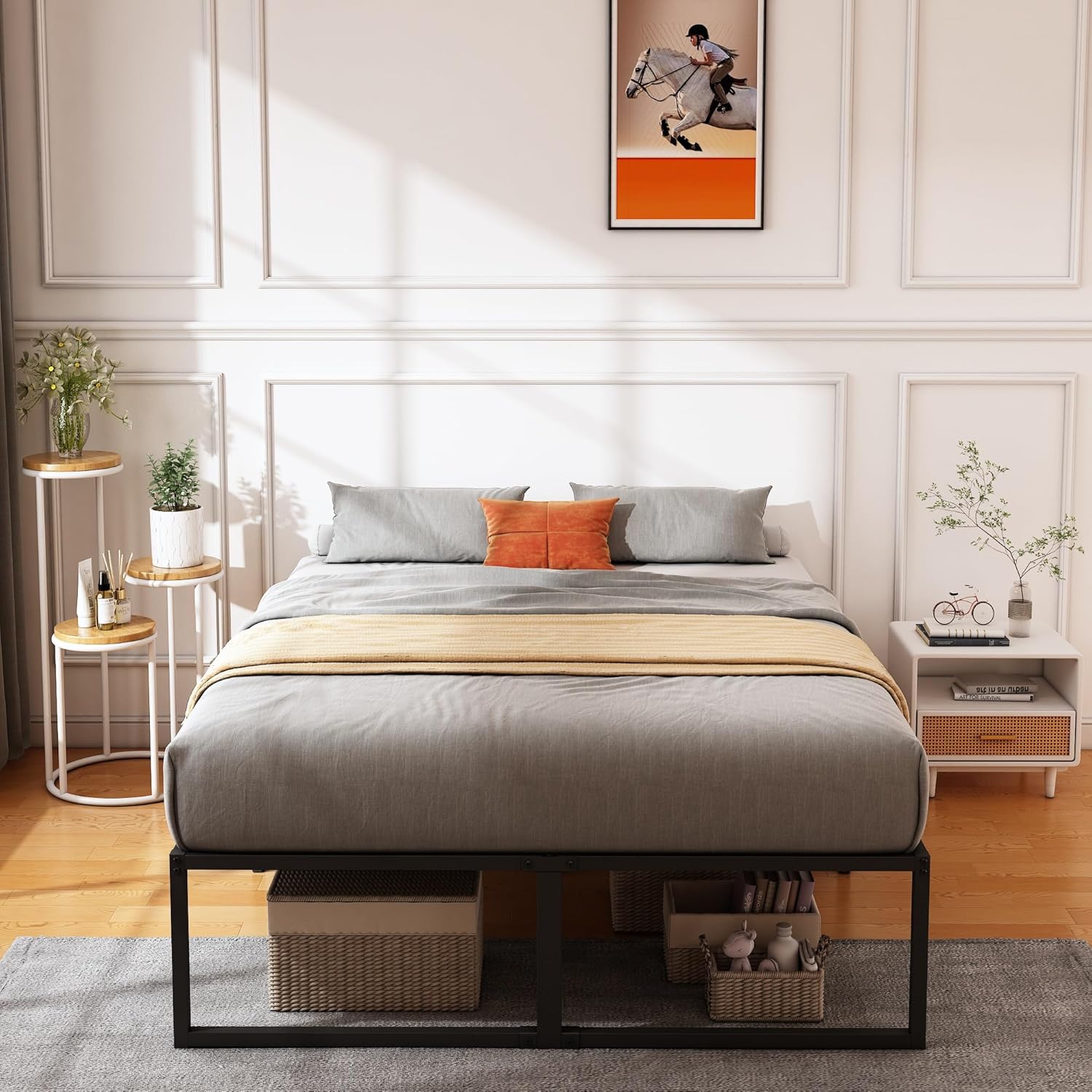 16 Inch King Bed Frame, No Box Spring Needed, Heavy Duty Metal Platform King Size Bed Frame, Strong Steel Slats Support, Noise Free, Easy Assembly,