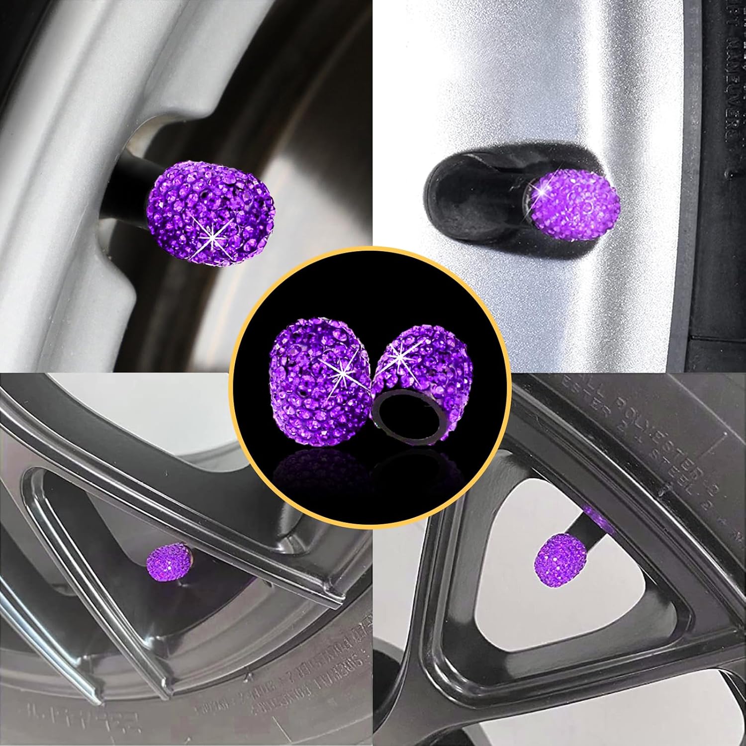 Bling Tapones para válvulas de neumáticos de automóvil, paquete de 4 cubiertas hechas a mano con diamantes de imitación de cristal brillante, tapas