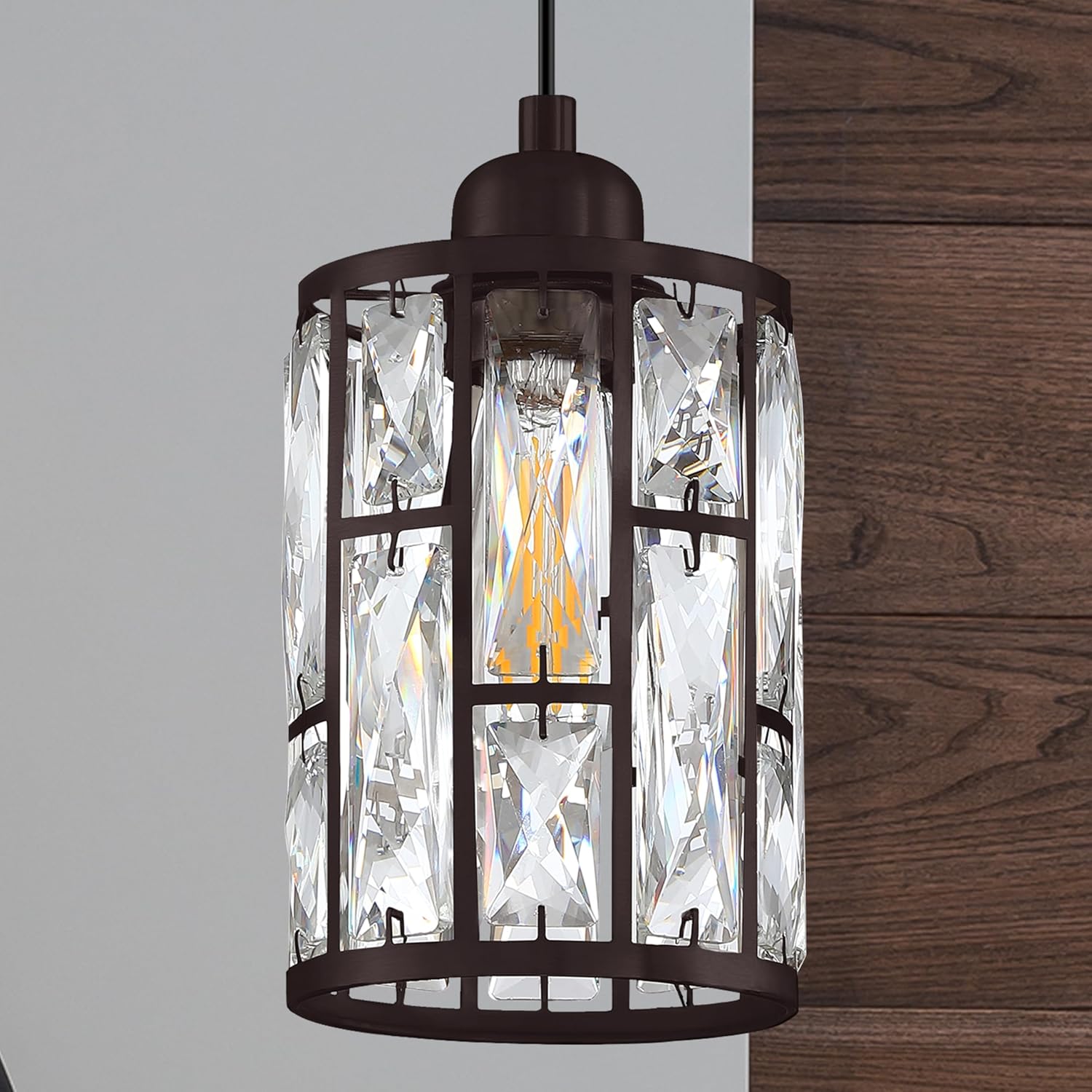 Paquete de 2 colgantes de isla de cocina con pantalla de cristal de 5.4 pulgadas, acabado de bronce aceitado, moderno accesorio colgante con