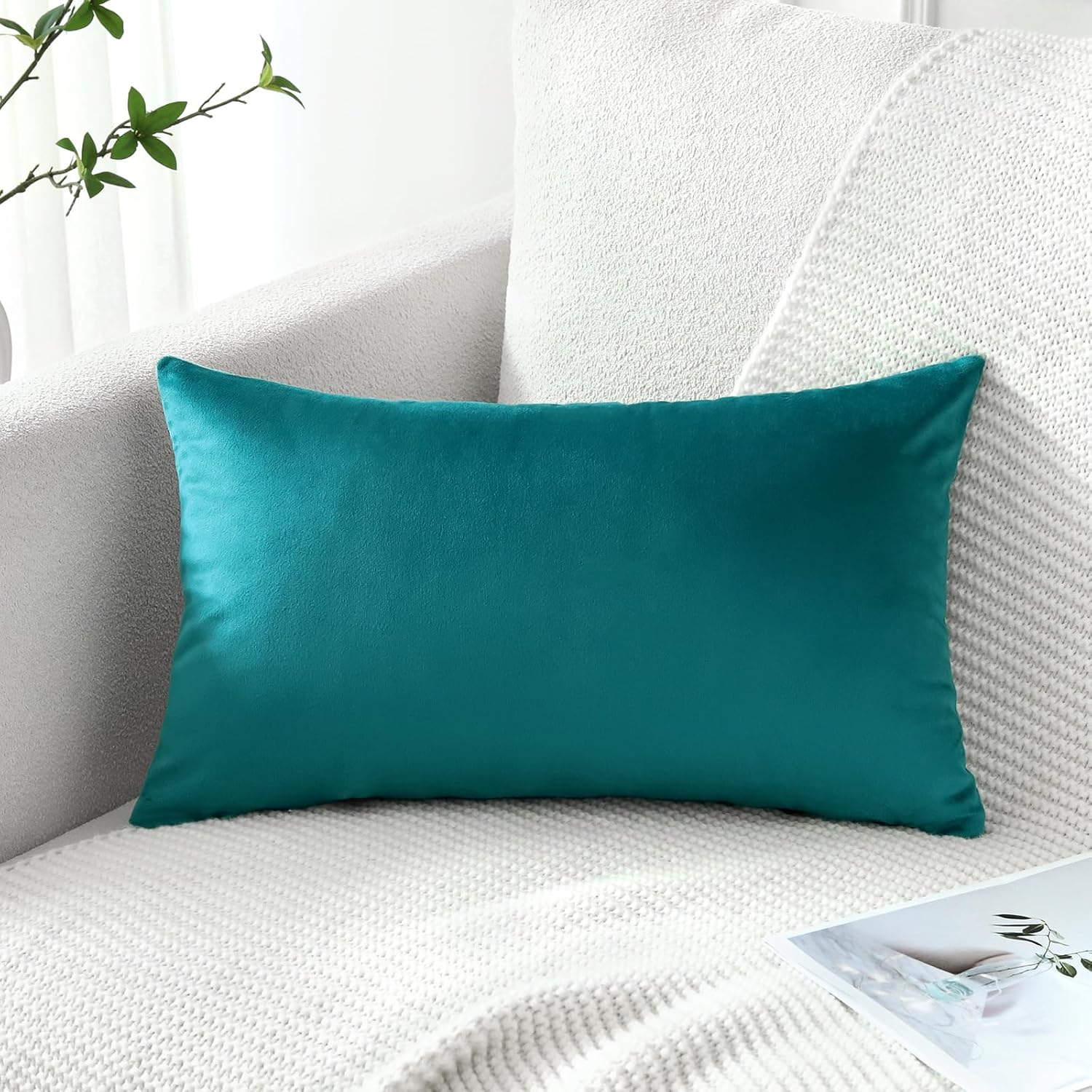 Artscope Fundas de almohada de terciopelo de lujo, fundas de almohada rectangulares decorativas, fundas de cojín suaves y sólidas para sofá,