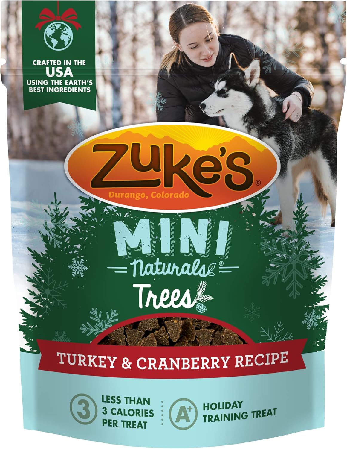 Zuke’s Mini Naturals Premios suaves para entrenamiento de perros, árboles, receta de pavo y arándano, bolsa de 5 onzas –