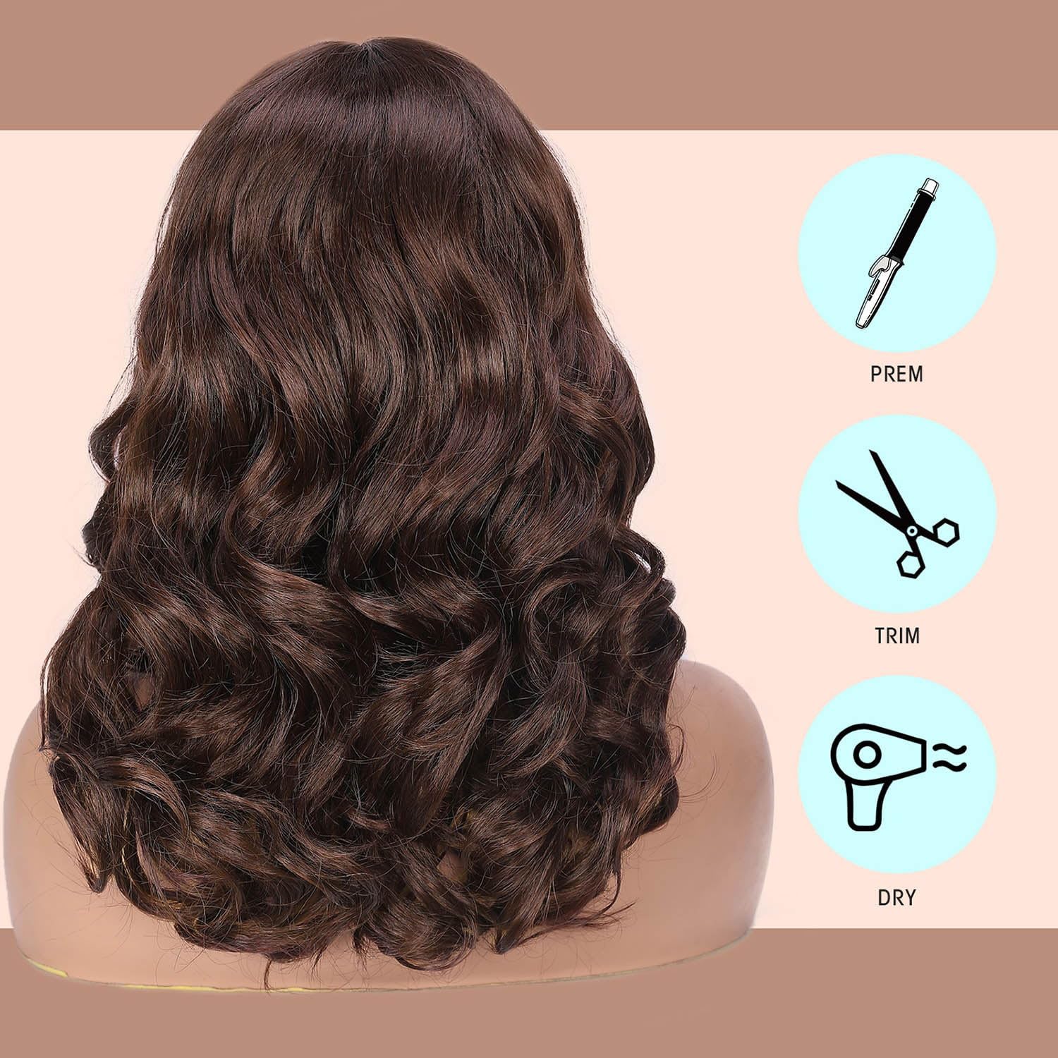 FAVE Peluca corta ondulada hasta el hombro, pelucas estilo Bob de 16 pulgadas, parte media, pelucas marrones para mujeres negras, peluca sintética