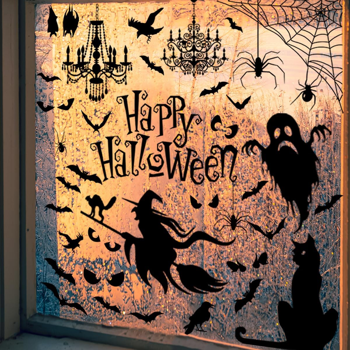 Silueta de Halloween para ventana, calcomanías de pared de silueta de Halloween, calcomanías de pared extraíbles de Halloween, decoración de