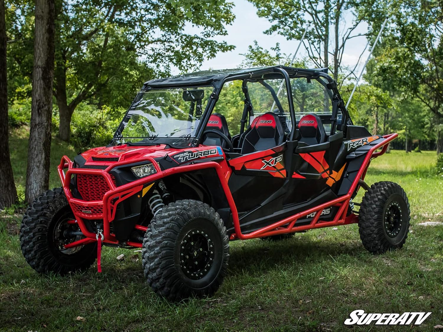 SuperATV (2) Brazos A de baja holgura alta para Polaris RZR XP TurboXP 4 Turbo 2016-2021  No ajustable  Rojo  Rótulas de servicio estándar  Tubo de