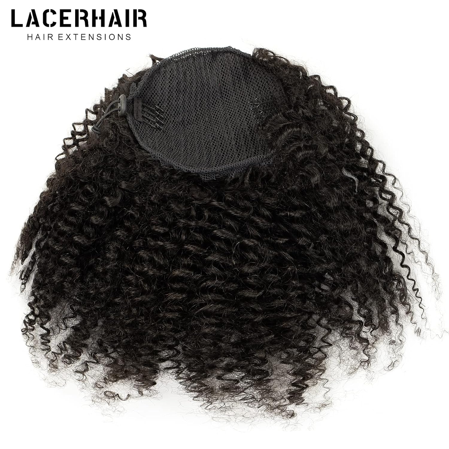 Lacer Cola de caballo larga rizada para mujeres negras, 100% cabello humano real, 3B 3C, estilo protector, cordón, extensiones de cabello con clip,