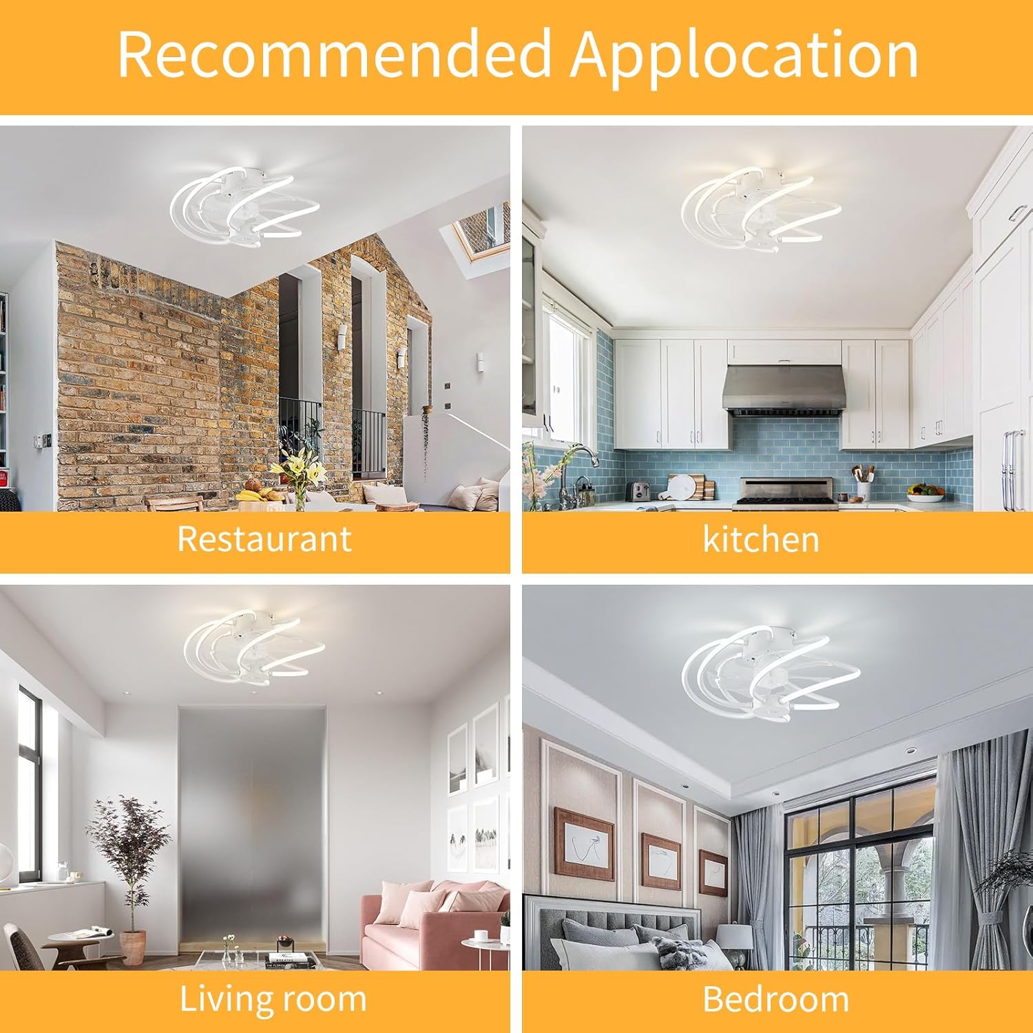 Moderno ventilador de techo remoto inteligente para dormitorio de 19.7 pulgadas con luz LED, lámpara de montaje empotrado de perfil bajo con