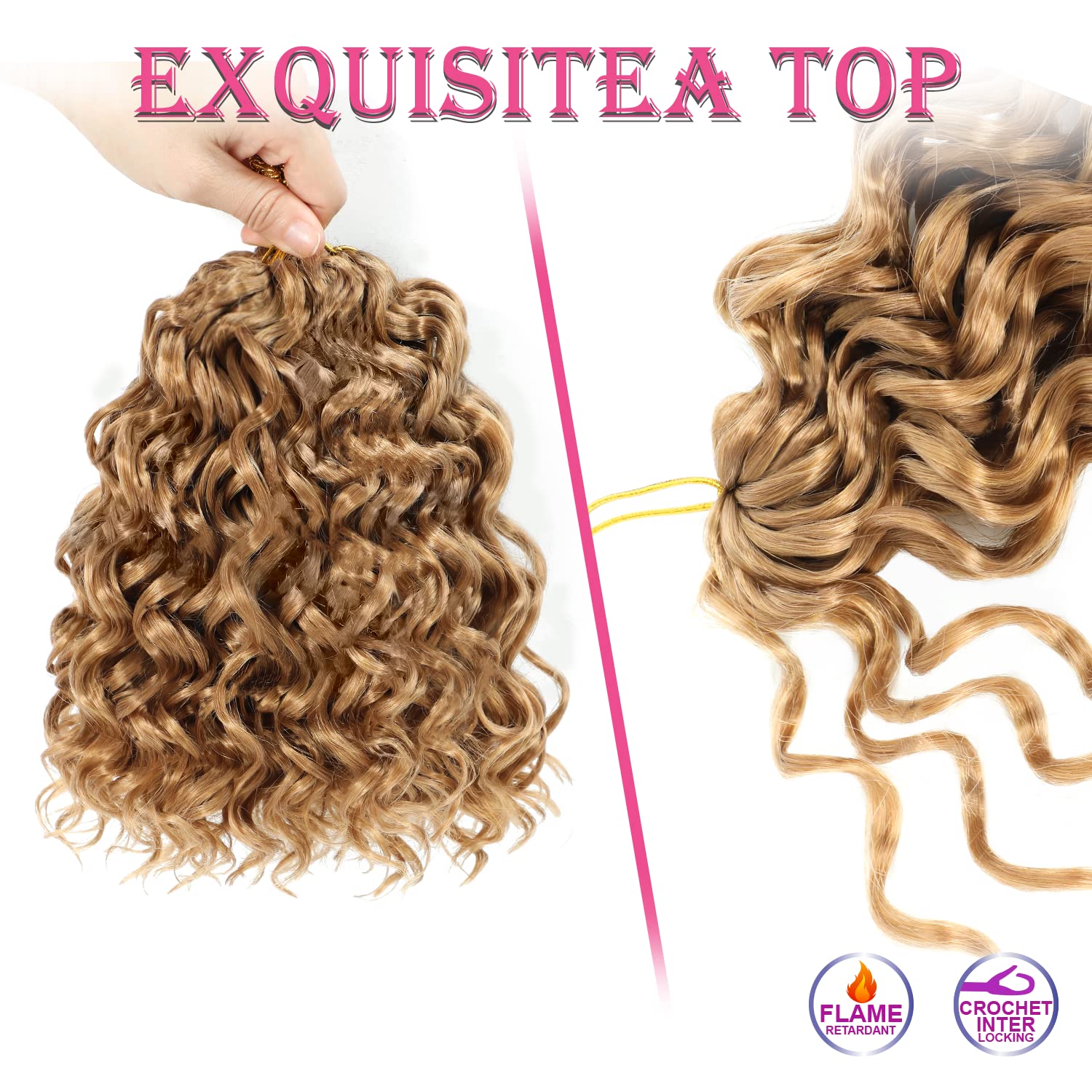 Gogo – Cabello rizado de ganchillo de 8 pulgadas, 6 paquetes, pelo corto rizado de ganchillo para playa, rizos de agua, cabello rizado con trenzas