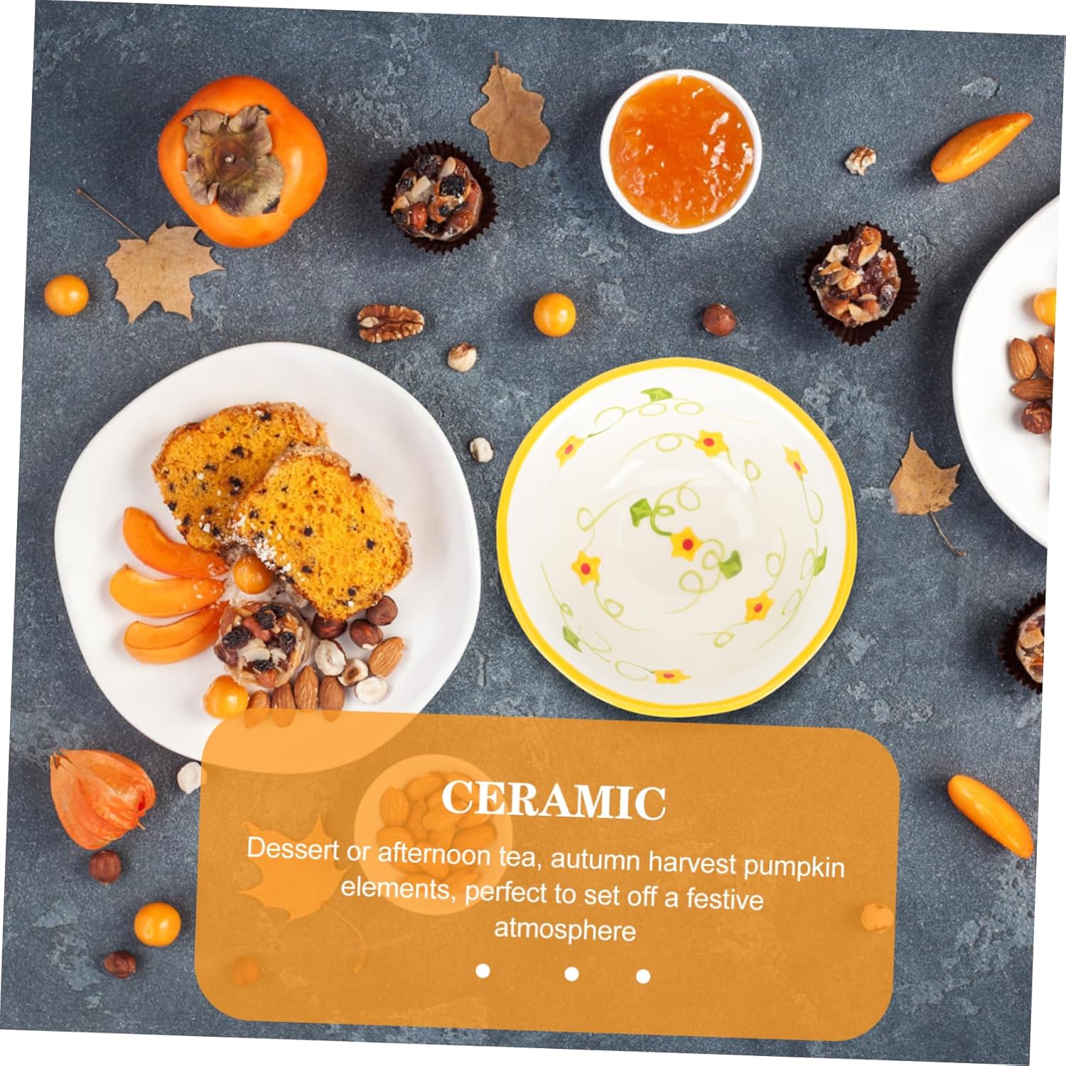 HOMSFOU Juego de vajilla japonesa con tapa hermética, recipiente de caramelo de otoño, cuenco de cerámica para frutas, cuenco de calabaza creativo,