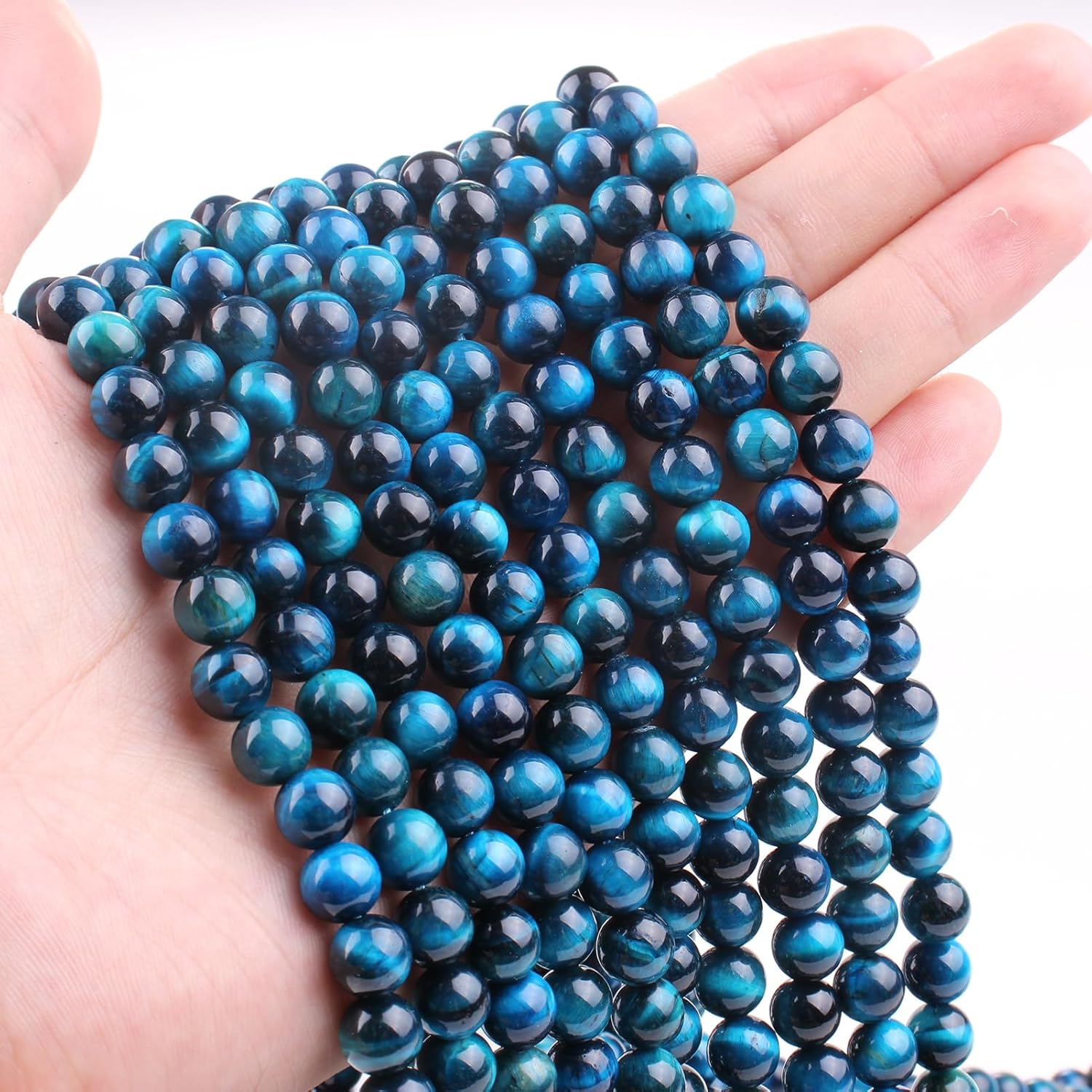 Cuentas sueltas de ojo de tigre redondas, suaves y curativas, piedra energética para fabricación de joyas, 1 hebra de 15 pulgadas (ojo de tigre