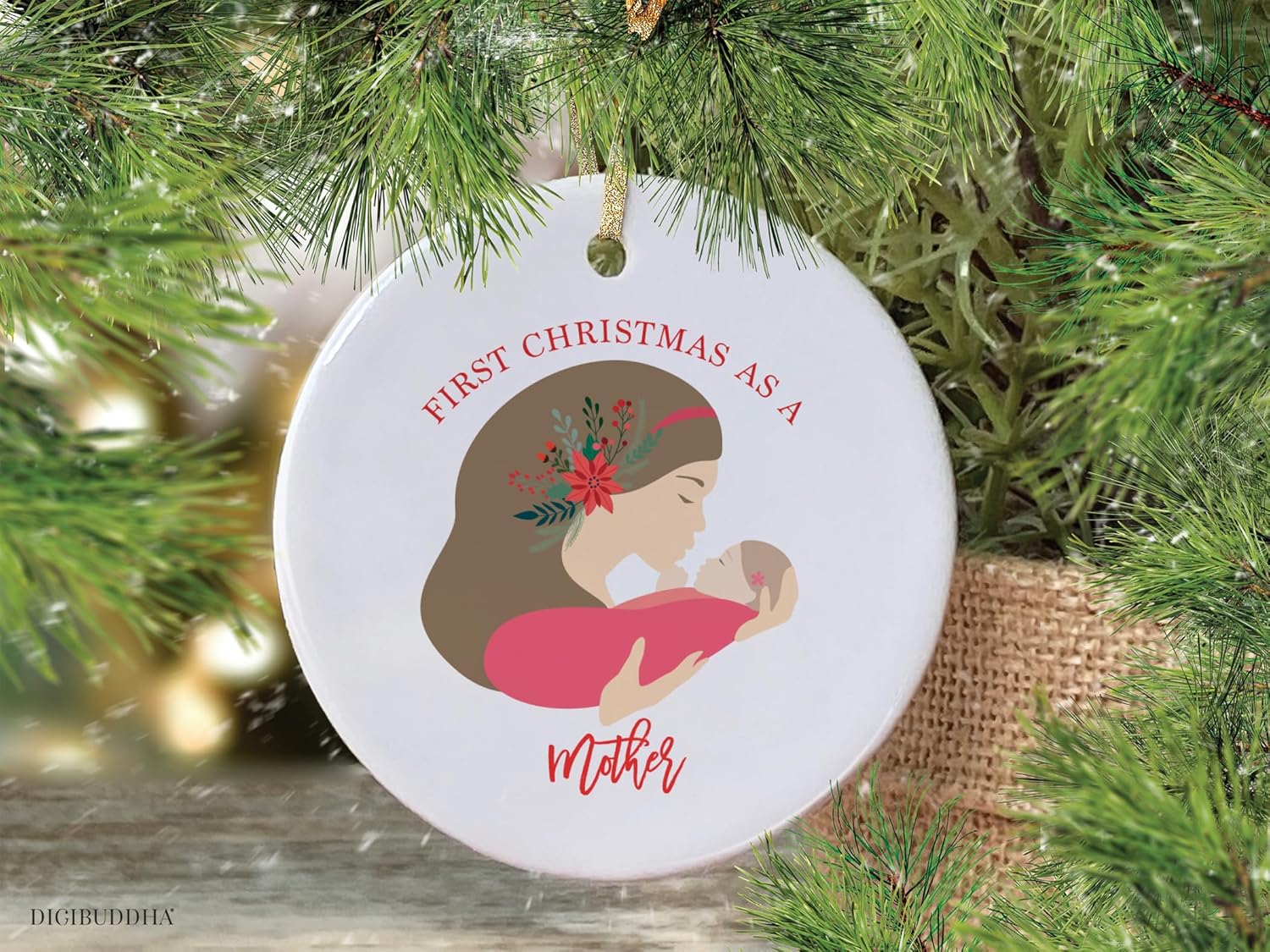 DIGIBUDDHA First Christmas as a Mother Ornament Gift Beautiful Porcelain Family Keepsake Present to New Mommy Daughter Mom of Newborn Girl Child 3″