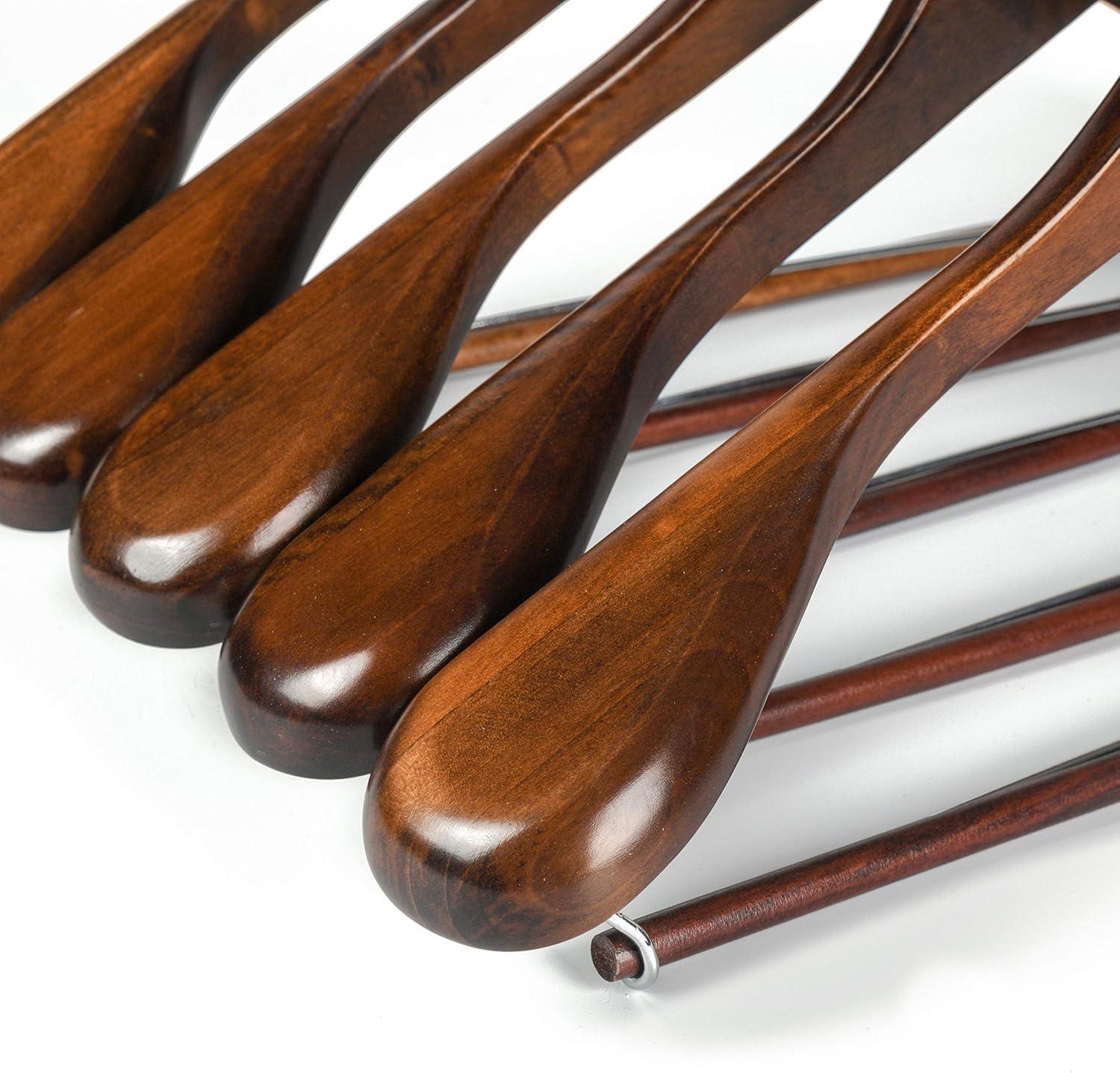 Perchas de madera de lujo con hombros anchos, paquete de 2 unidades, con barra de bloqueo, acabado retro suave, colgador de madera para armario,