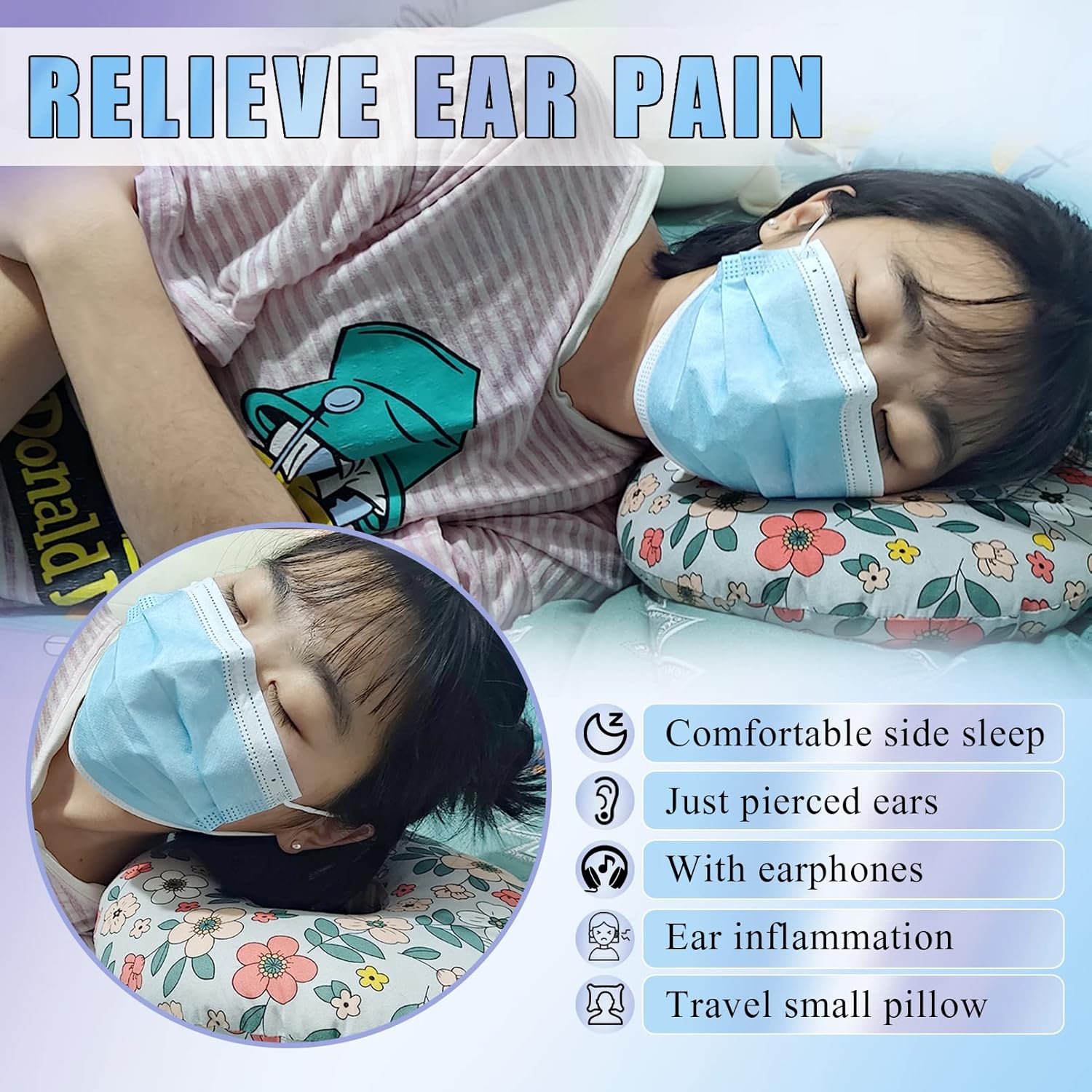 Zuobloe Piercing Pillow for Side Sleepers, Ear Pillows with Ear Hole for Ear Pain, cnh, O-Shaped Side Sleeping Ear Guard Pillow