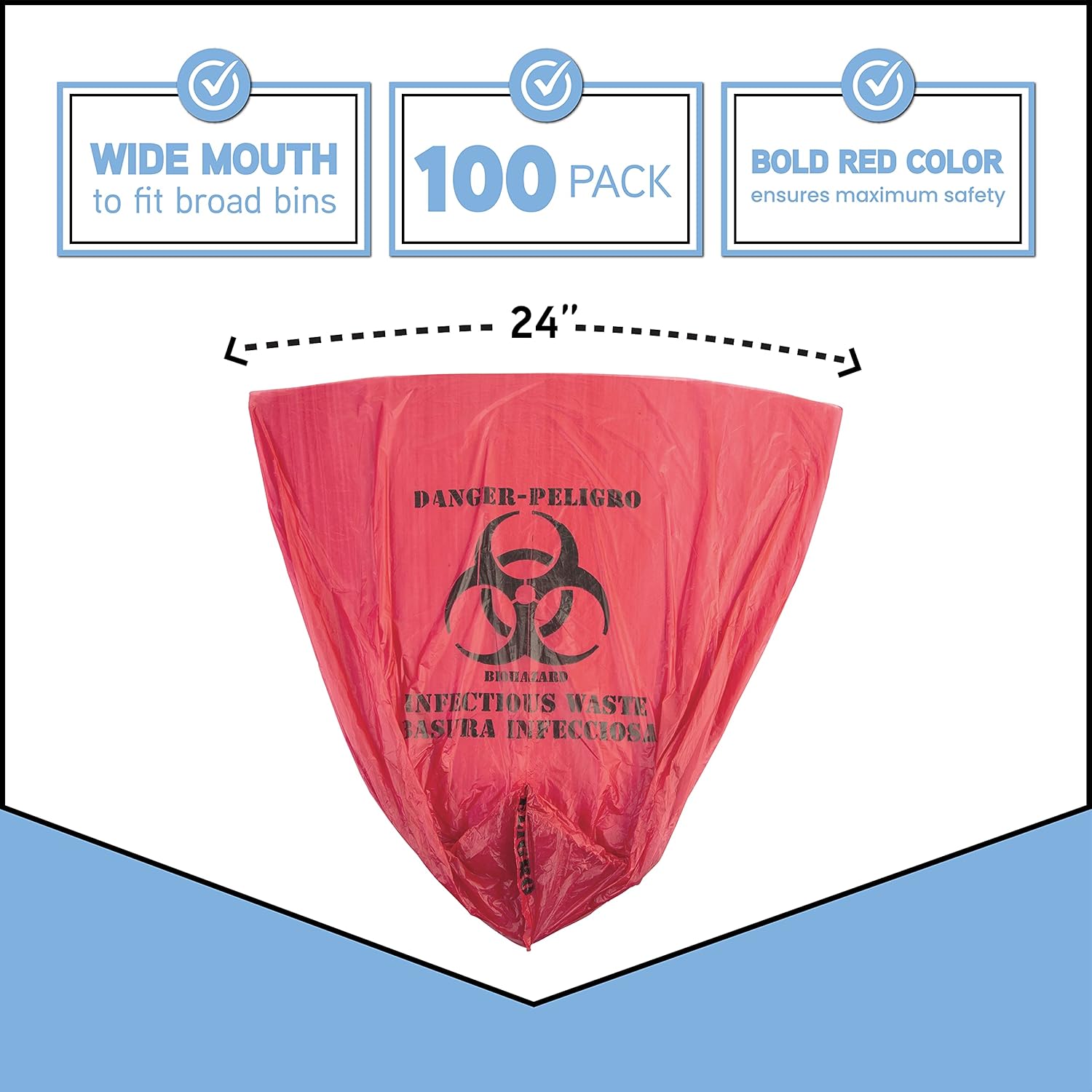Bolsas de residuos de riesgo biológico, 10 galones, 100 unidades, rojas, sin fugas, grado médico, eliminación segura de residuos infecciosos