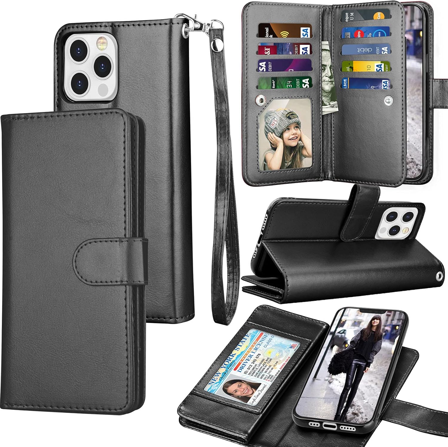 Tekcoo Funda tipo cartera compatible con iPhone 13 (6.1 pulgadas) 2021 con ranuras para tarjetas de crédito de lujo para tarjetas de crédito, bolsa