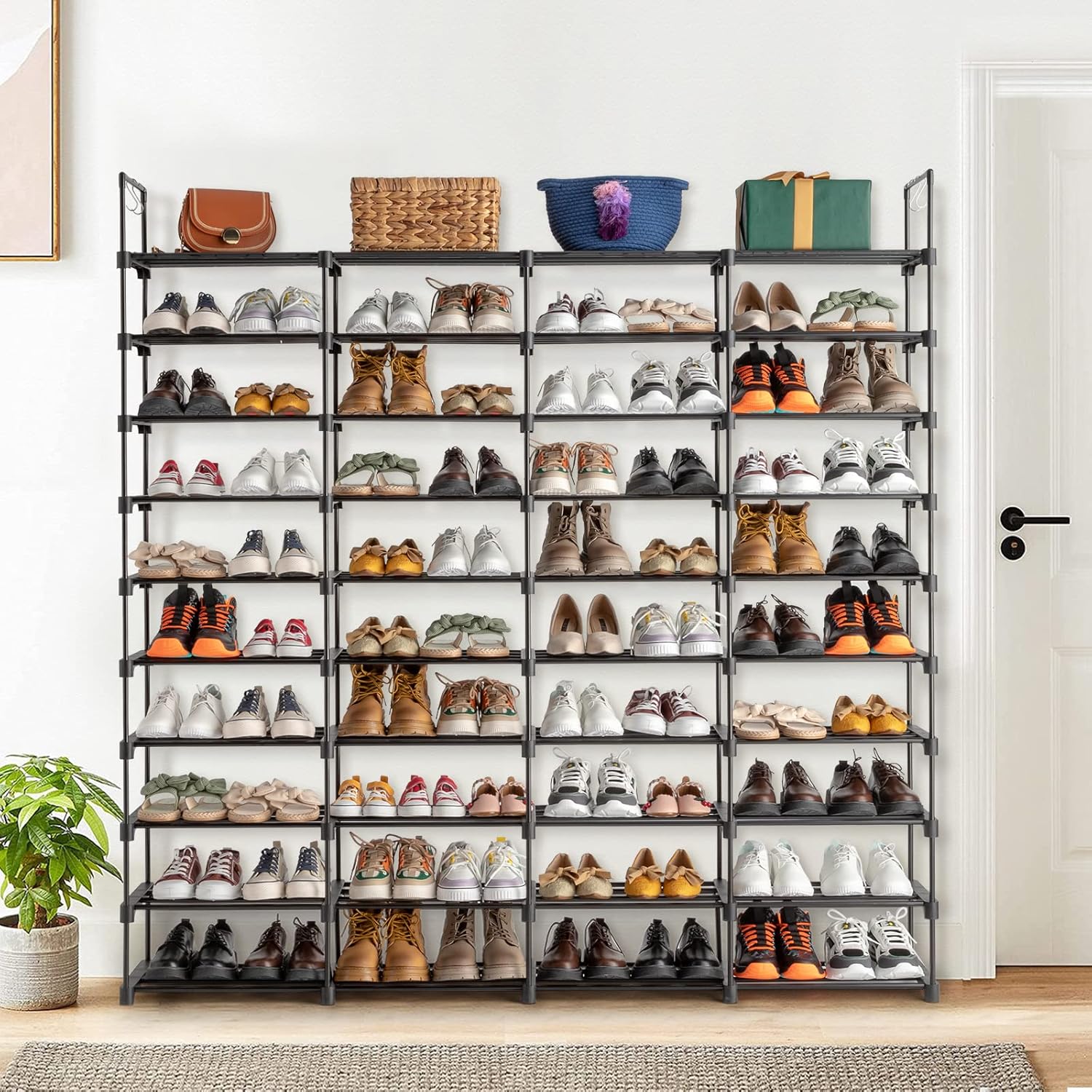 Zapatero de 10 niveles, organizador de almacenamiento para zapatos, organizador de zapatos para entrada, capacidad para 80 pares de zapatos,