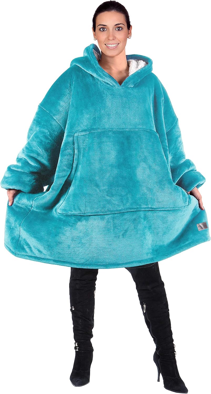 Catalonia – Sudadera extragrande tipo manta con capucha, sin botones, para descansar, cómoda sudadera de sherpa para adultos, hombres y mujeres