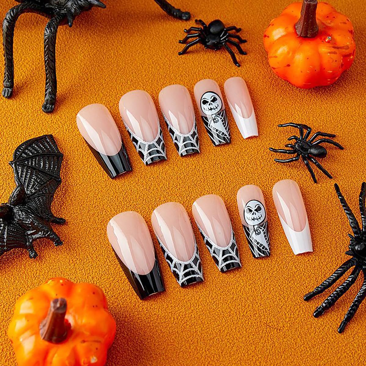 TMLECE TM Uñas postizas a presión de Halloween, 24 unidades, uñas postizas cuadradas medianas con pegamento para mujeres, niñas, adolescentes con