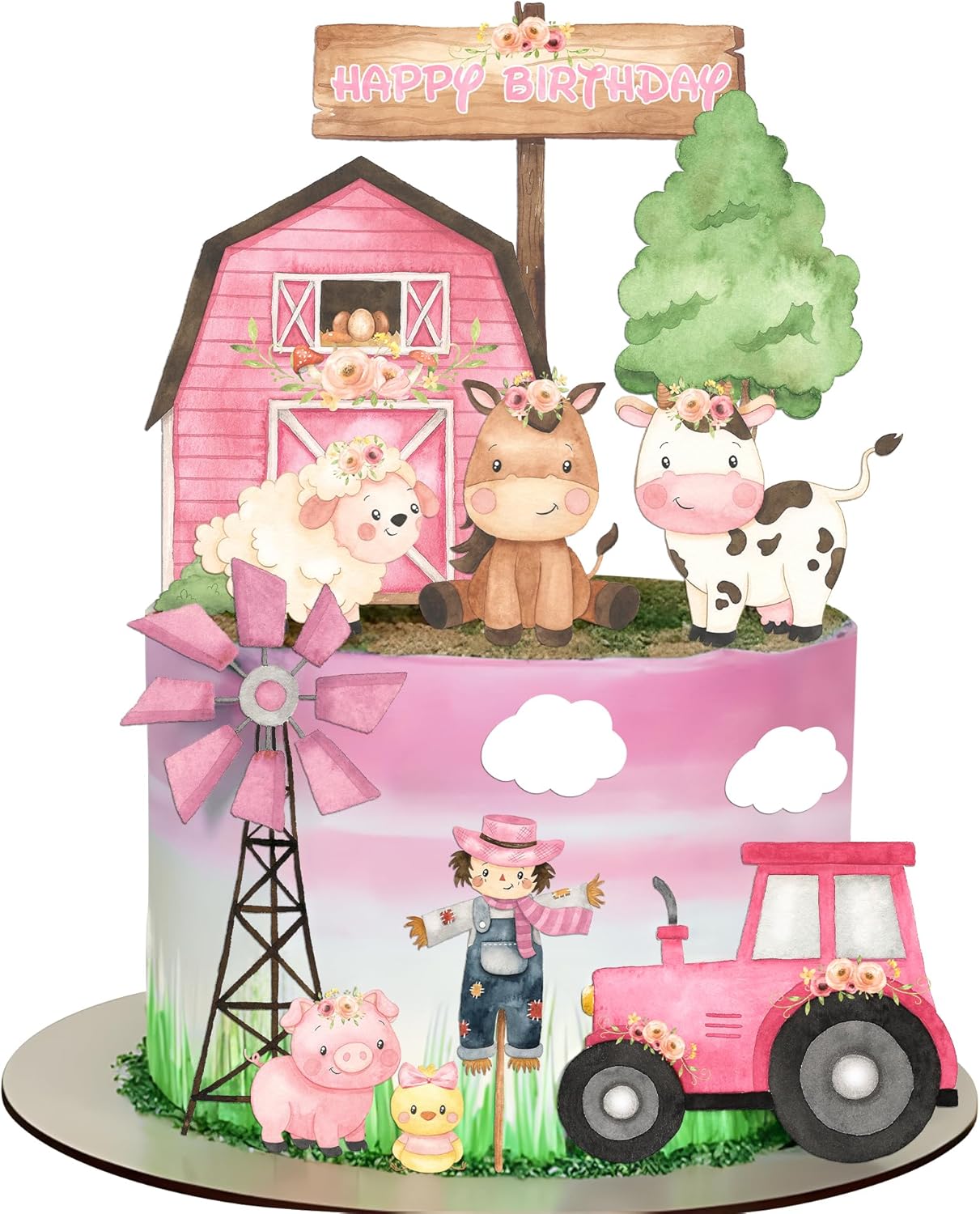 Decoración rosa para tartas de animales de granja, decoración de cumpleaños, 14 piezas de animales de granja, decoraciones para tartas, suministros