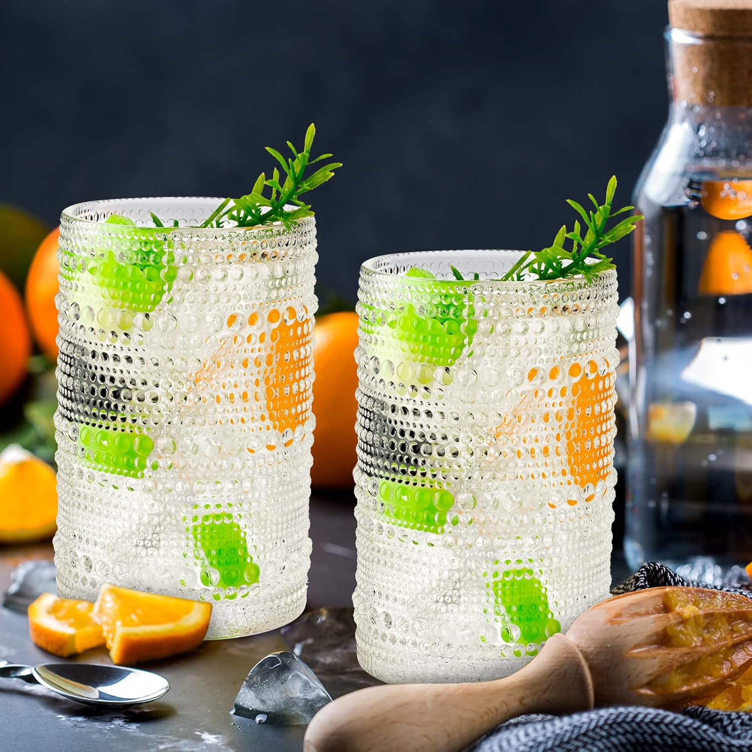 Yinder Hobnail – Vasos para beber de 13 onzas, suministros para fiesta de boda, cristalería vintage en relieve, vasos de regalo de graduación con