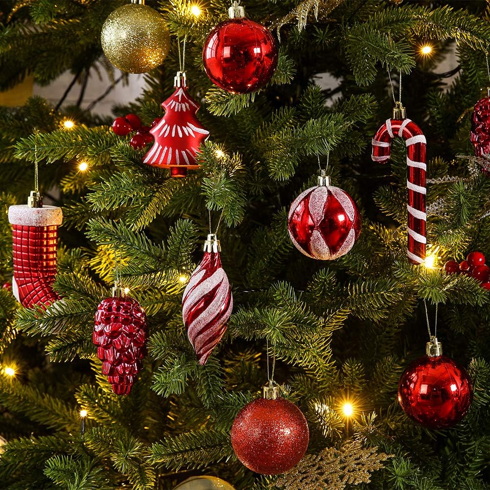 Sattiyrch – Juego de adornos de bolas de Navidad de 76 quilates para árbol de Navidad, irrompibles con cajas de regalo, reutilizables, con caja de
