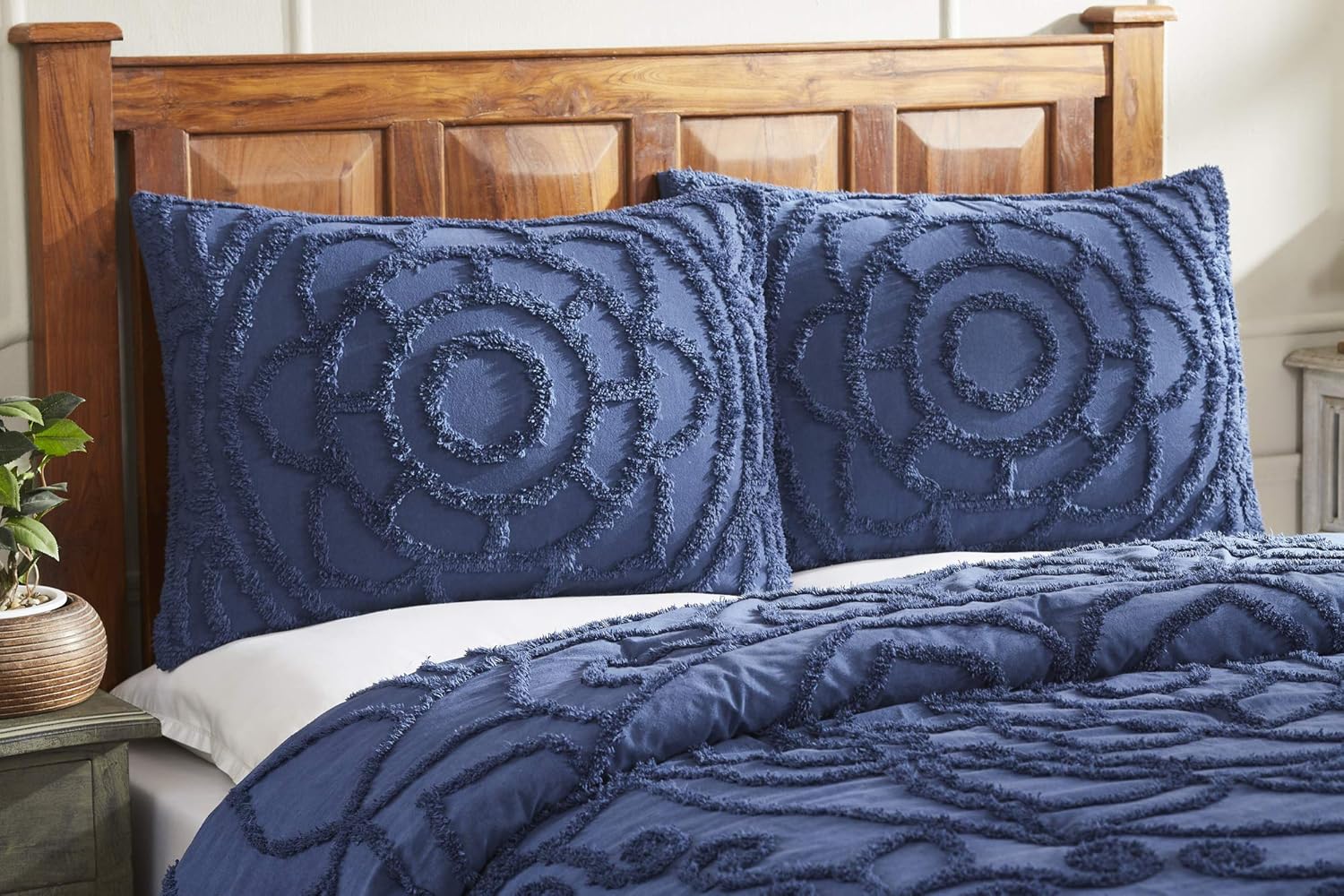 Better Trends Colección de edredón de cama 100% algodón, diseño Cleo en azul marino, edredón tamaño King  Juego de edredón de cama lujoso, edredón