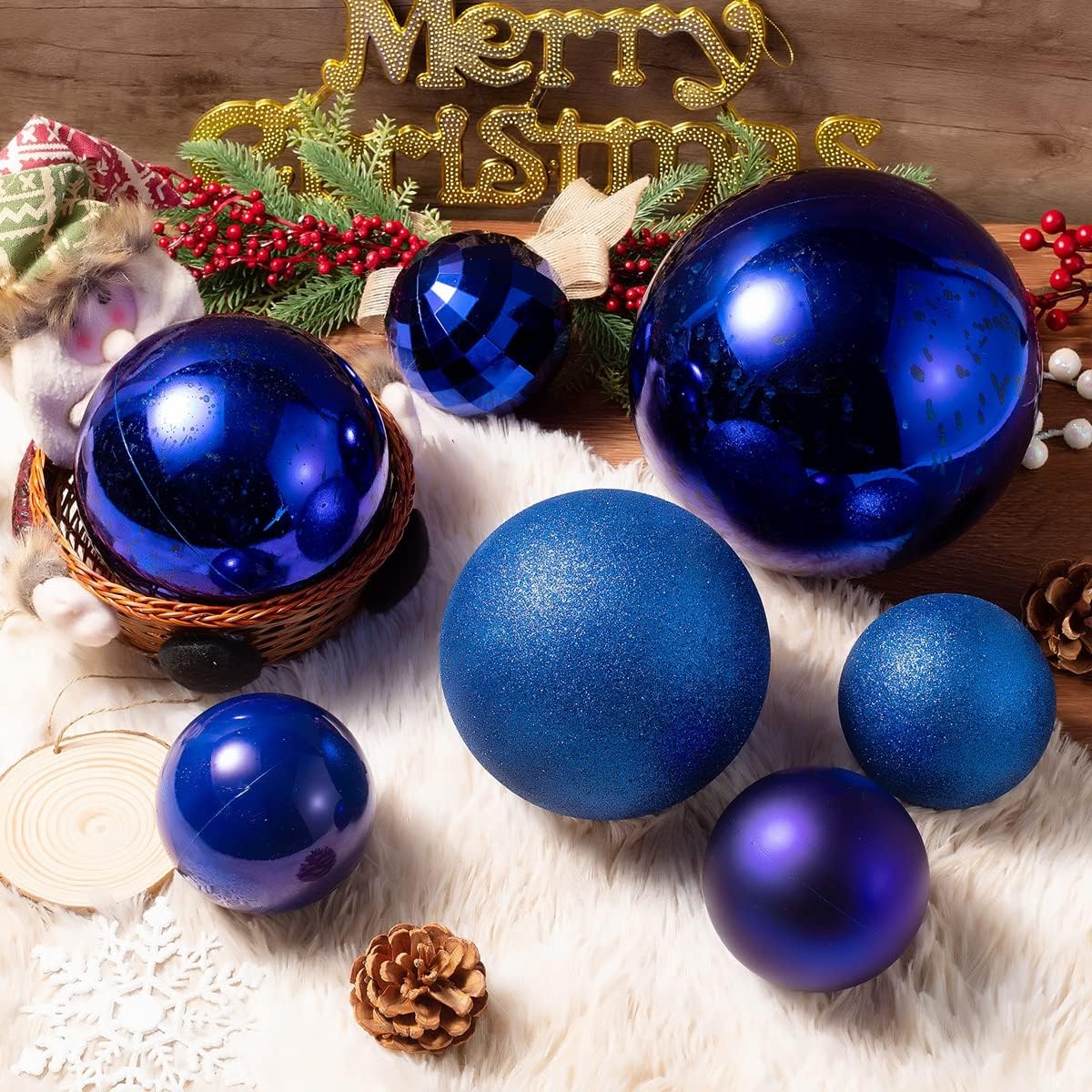 1 adornos de bola de Navidad, color azul marino, gigante, inastillable, decorativos, para decoración de fiestas de vacaciones (20 cm-8 pulgadas)