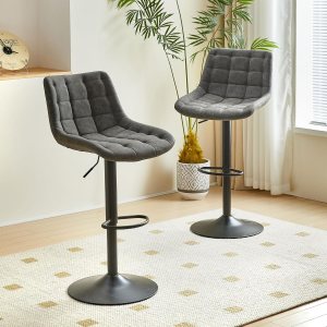 NORDICANA Juego de 2 taburetes tapizados de poliuretano giratorios, sillas ajustables de piel sintética con respaldo, altura de mostrador de isla de NORDICANA Juego de 2 taburetes tapizados de poliuretano giratorios, sillas ajustables de piel sintética con respaldo, altura de mostrador de isla de