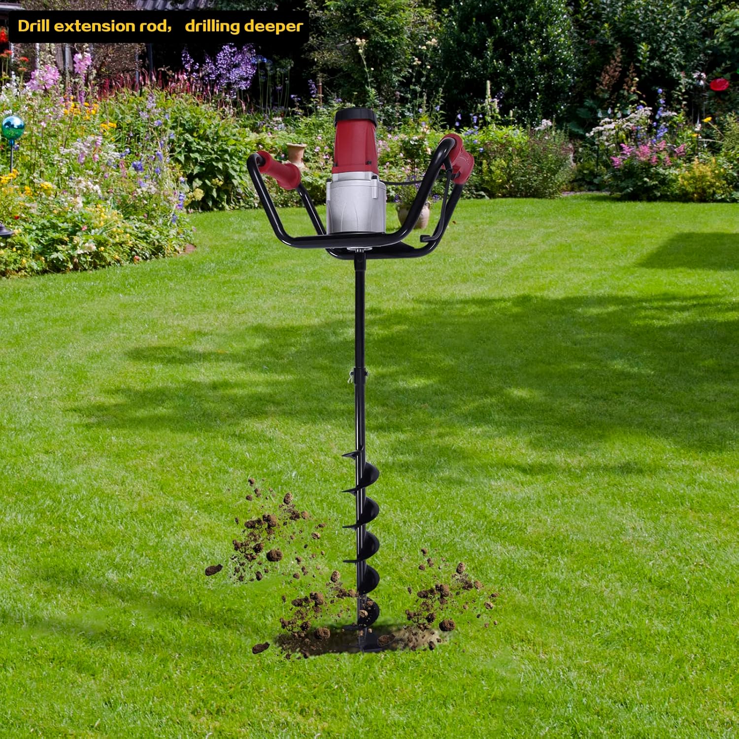 ZERNEIL Máquina eléctrica de 1500 W, perforadora de taladro ajustable de tierra de jardín de 1.6 HP con broca de 4 pulgadas, herramienta de jardín
